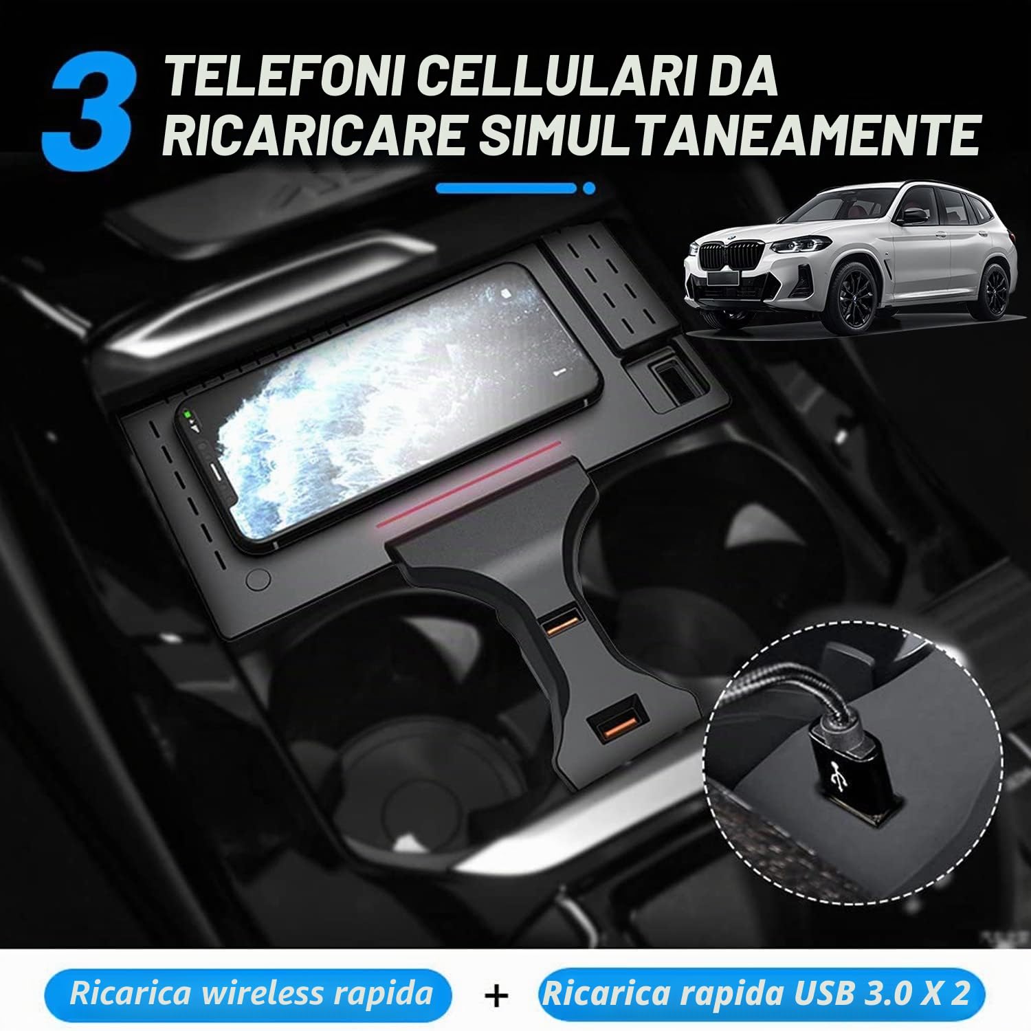 Caricatore Wireless Auto per BMW X3/X3M G01 2018 2019 2020 2021 2022 per BMW X4/X4M G02 2019 2020 2021 2022 15W Pannello Rapida Ricarica Telefono Pad per iPhone 12/13 Pro/13 Samsung S22/S21