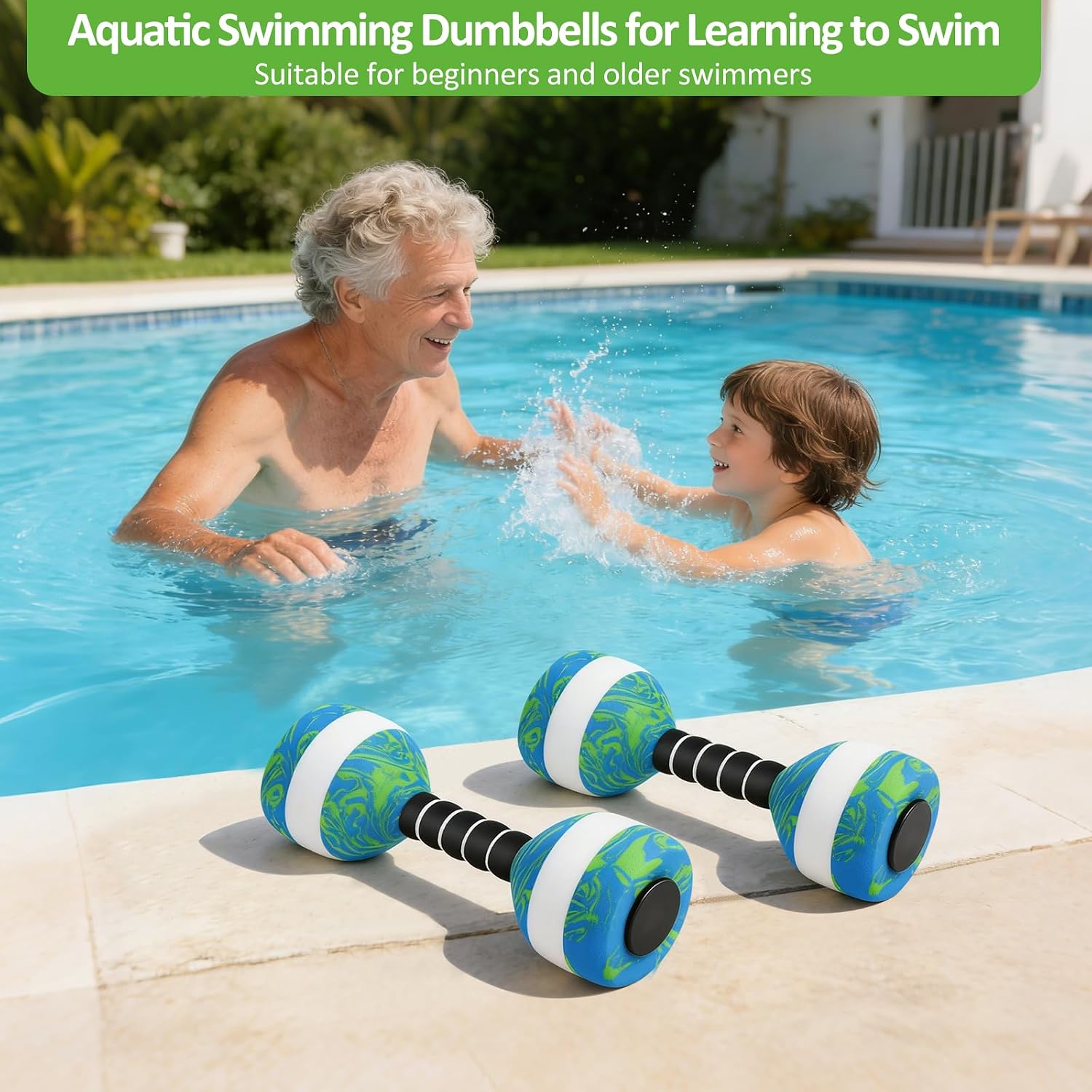 2 Pack Pool Exercise Dumbbells Swim Dumbbell High Density EVA Foam Water Weights Aquatic Exercise Equipment