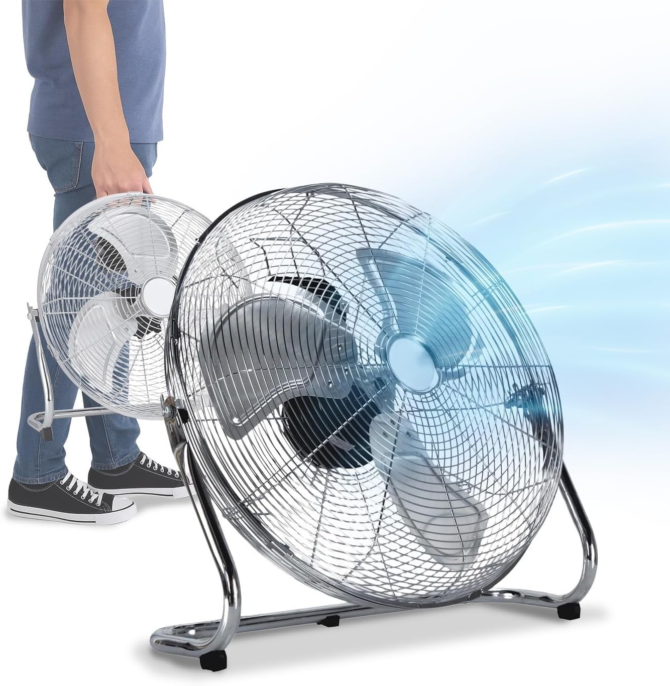 Wintem Standventilator oder Tischventilator, verchromt, 70 W, 3 einstellbare Geschwindigkeiten, ideal für jeden Bedarf, 19 x 18 x 34 cm, mit Schaufel von 40 cm und neigbarem Kopf