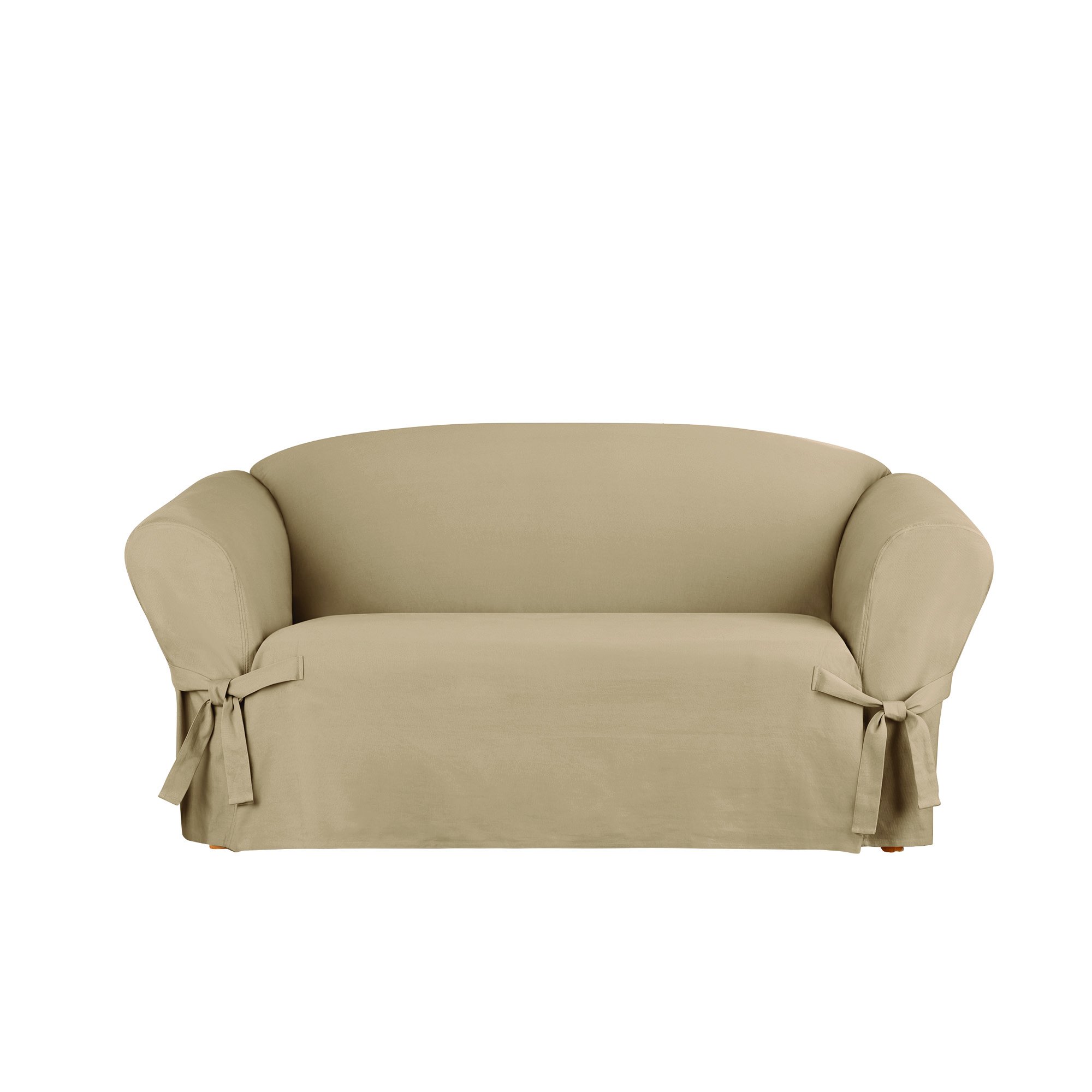 SureFit Heavy Weight Cotton Canvas 1 Piece Loveseat Slipcover in Khaki