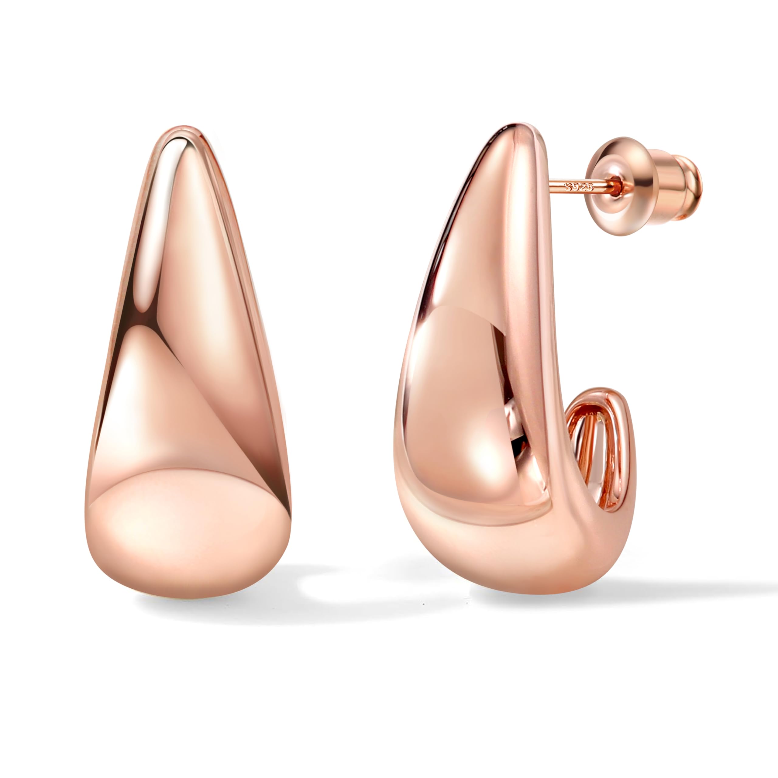 Dochais925 Silver Chunky Huggie Hoop Earrings for Women | 14K Gold Plated Teardrop & Dome Gold Hoops Thick, Hypoallergenic Huggie earring, Gold/Silver/Rose Gold | Statement Jewelry Gift & Daily Wear.