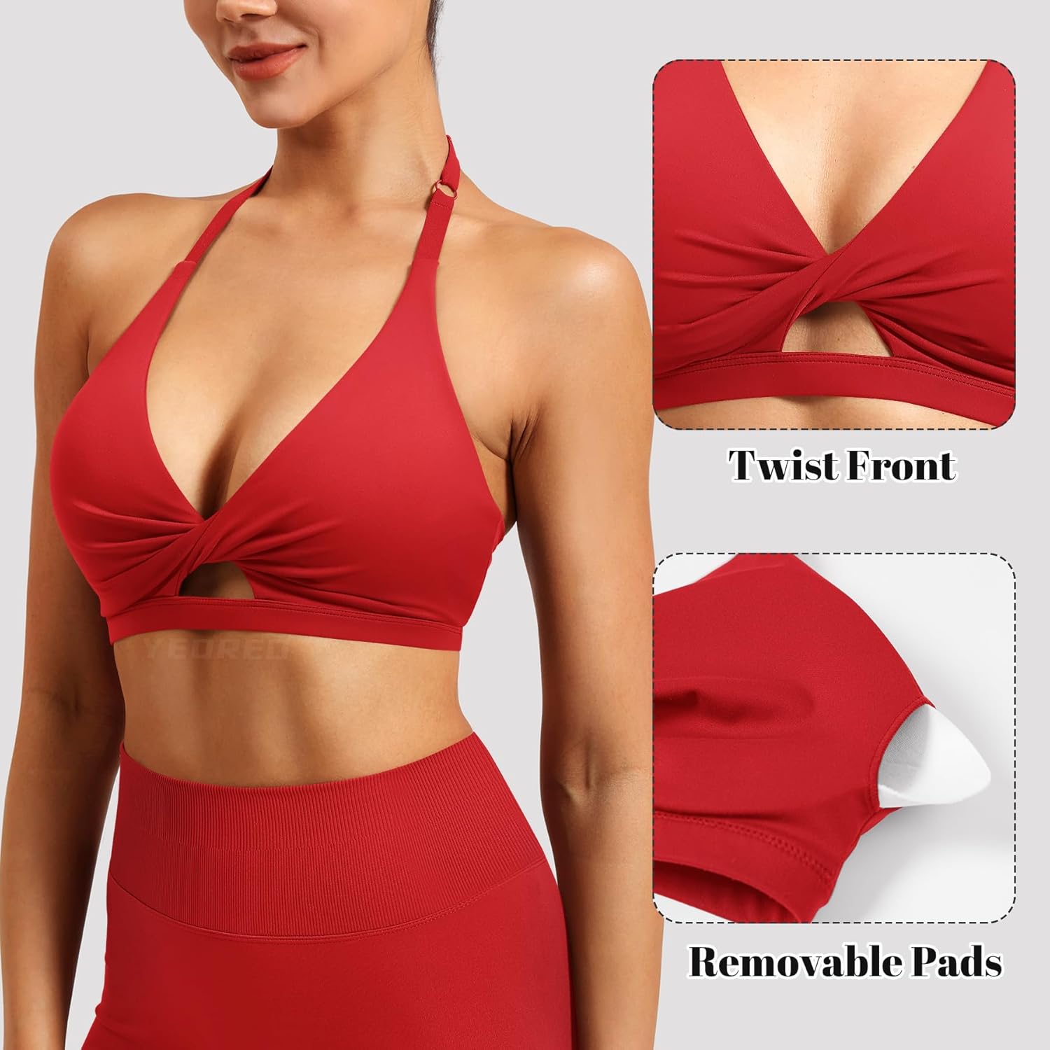 YEOREO Sports Bras for Women Open Back Workout Gym Bra Padded Medium Impact Yoga Tops with Ajustable Back Straps - Image 5