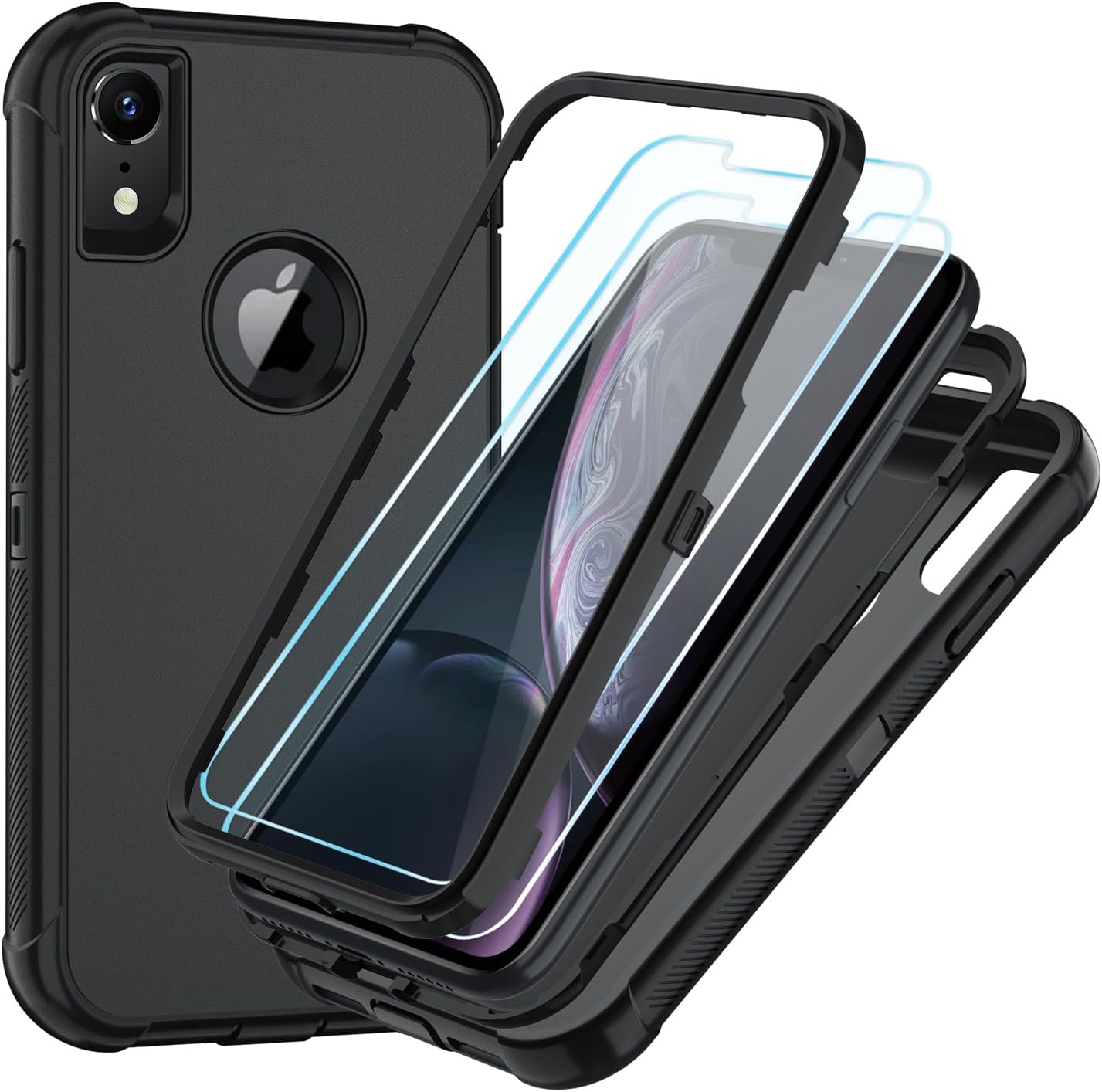 SunStory 3 in 1 for iPhone XR Case with Screen Protector Black