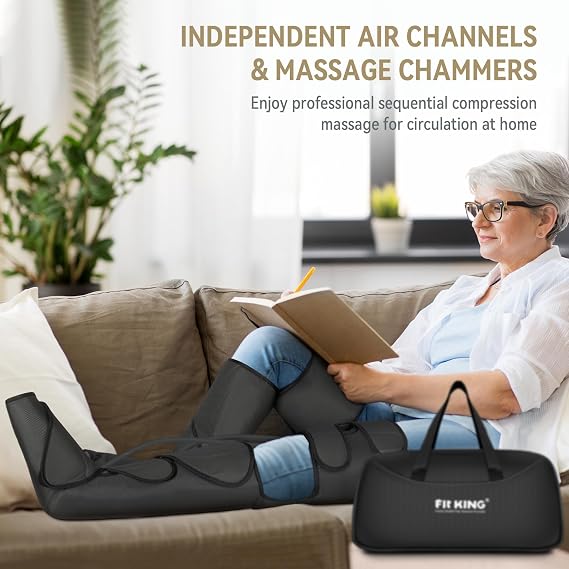 FIT KING Foot and Leg Massager for Circulation and Relaxation | 3 Independent Channels, Larger Massage Chambers, Hand-held Controller, for Vericose Veins, Cramps,Swelling and Edema, FSA-HSA