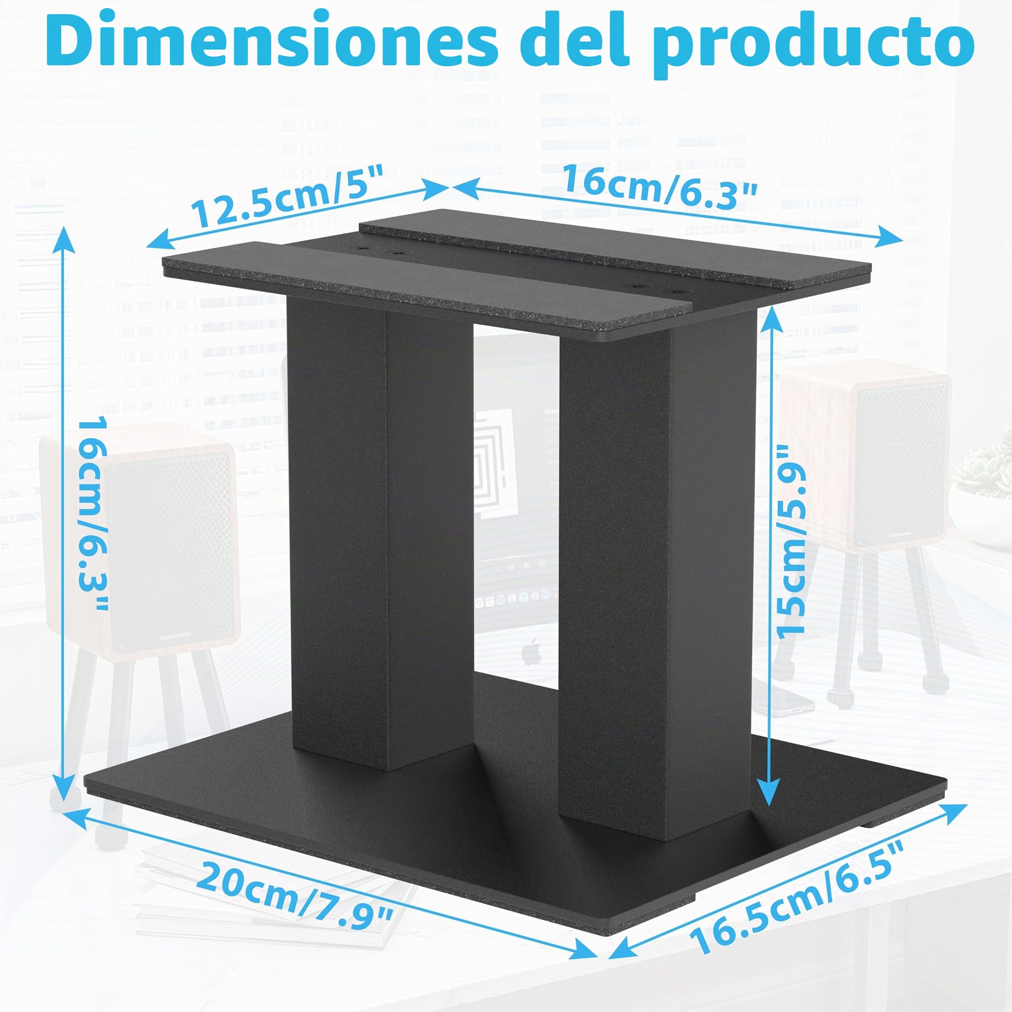 1 par de soportes para altavoces de escritorio con almohadillas de absorción de vibraciones de hasta 13 kg | Soportes universales de metal para altavoces, soporte de altavoz de escritorio para computadora, estantería (regular)