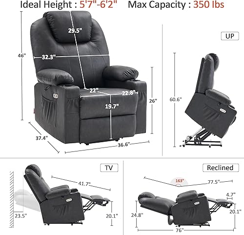 Miniatura 11 de MCombo Silla reclinable grande con doble motor para personas mayores, silla elevadora plana con calor y masaje, sillón reclinable grande para