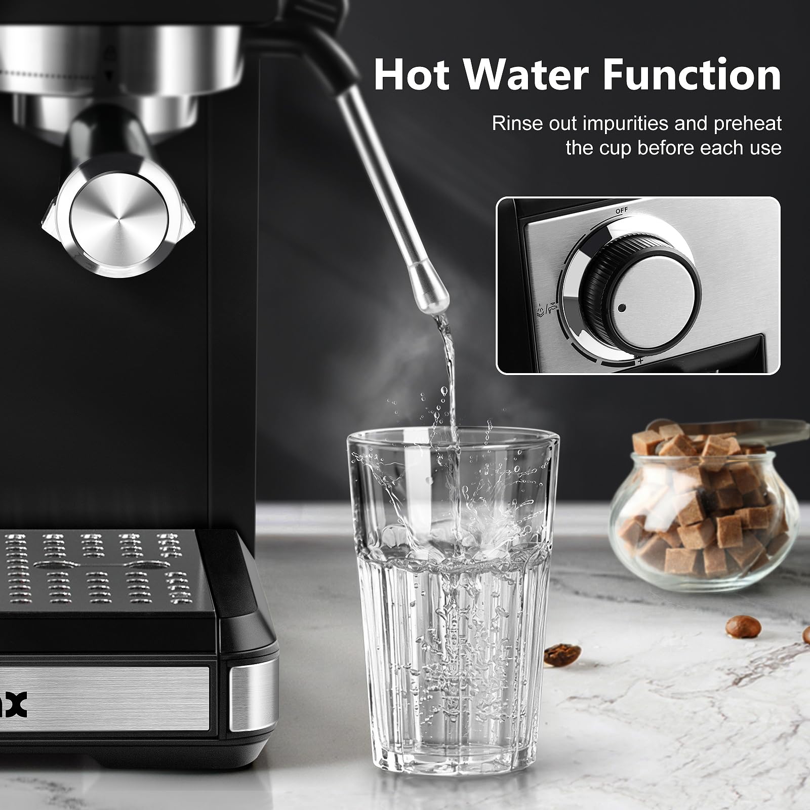 Espresso Machine with Grinder, 20 Bar Professional Expresso Coffee Machines with Milk Frother Steam Wand, Espresso Maker with 60oz Removable Water Tank, Cappuccino & Latte Machine for Home (Black) — view 8
