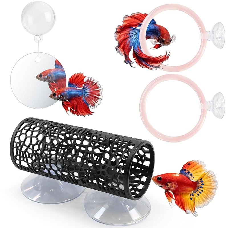 Kit de brinquedos para peixe Betta HGEKLIZV com túnel, espelho, bola flutuante e anéis de treinamento