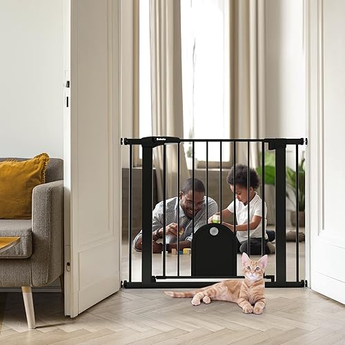 Miniatura 4 de Babelio Puerta de bebé de cierre automático con puerta de gato pequeña, puerta de metal de 29 a 43 pulgadas para puerta, escaleras, casa, puerta de