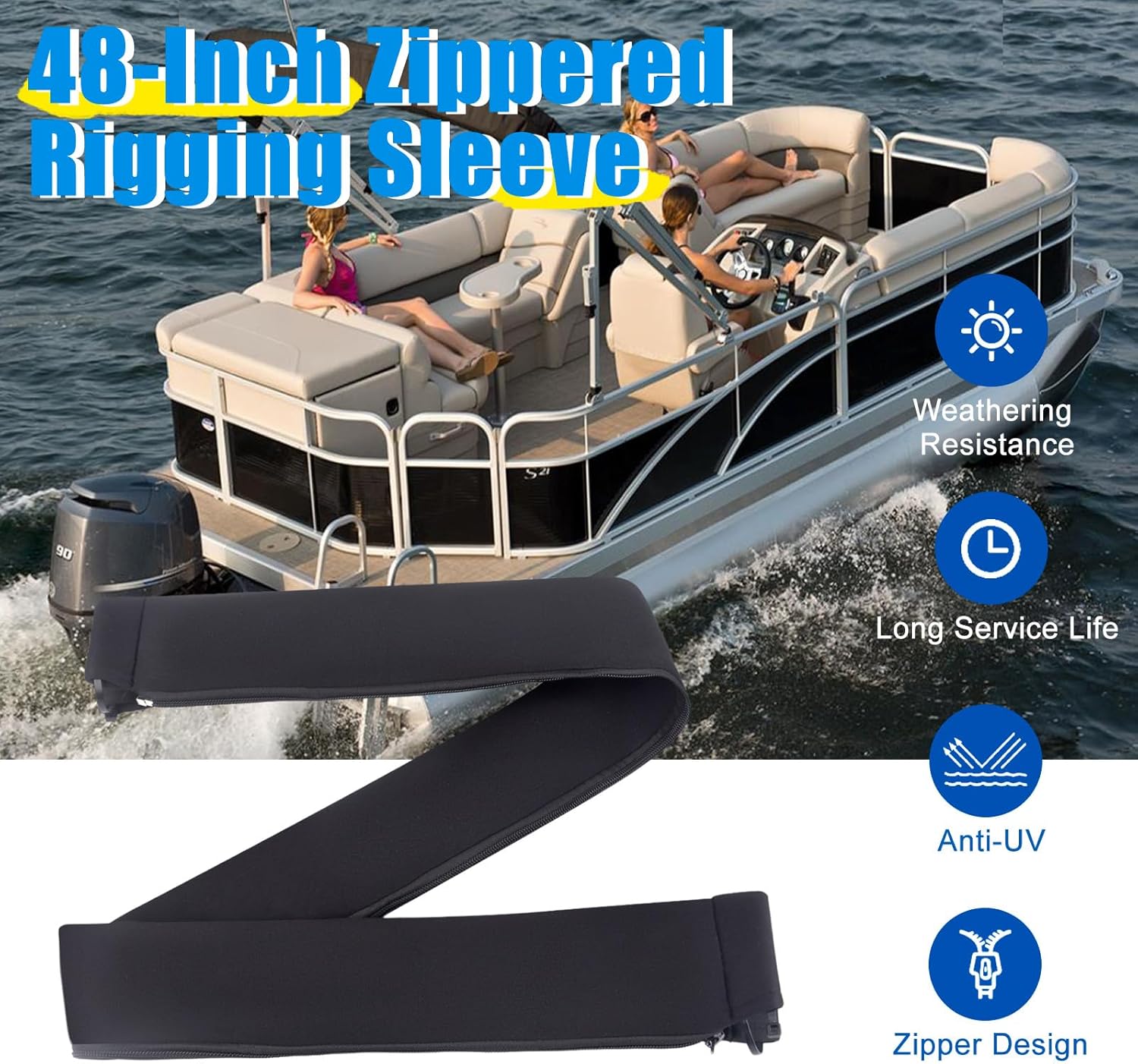 48-Inch Zippered Rigging Sleeve with Marine Cable Boot Diameter 4 2/5" with Cable Tie Universal Fit for Yacht Cable Management Kit