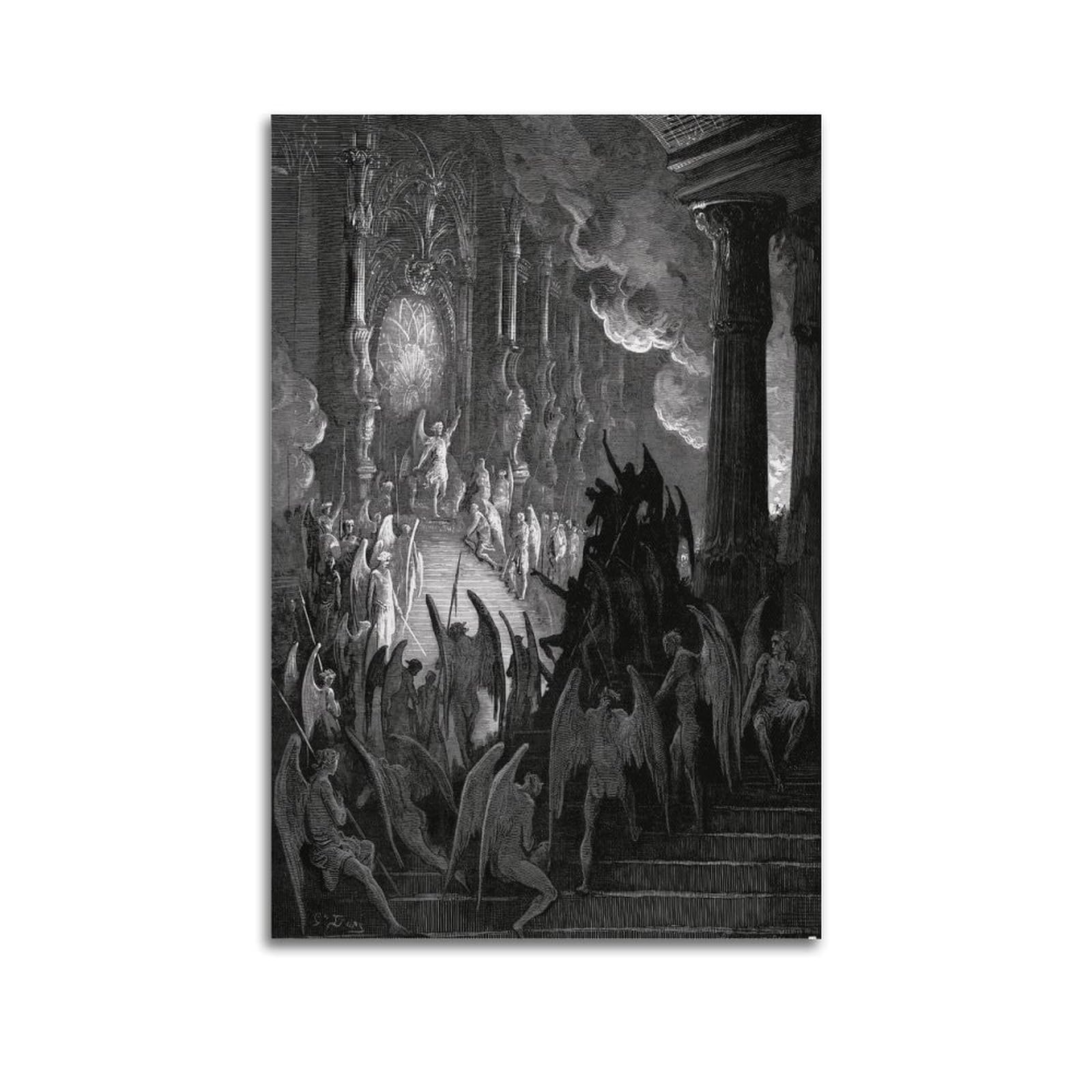 Sjwiner Unframe-Style Satan In Council By Gustave Dore Art Poster Aesthetic Design Painting For Living Room Bed Room 08X12inch(20X30cm)