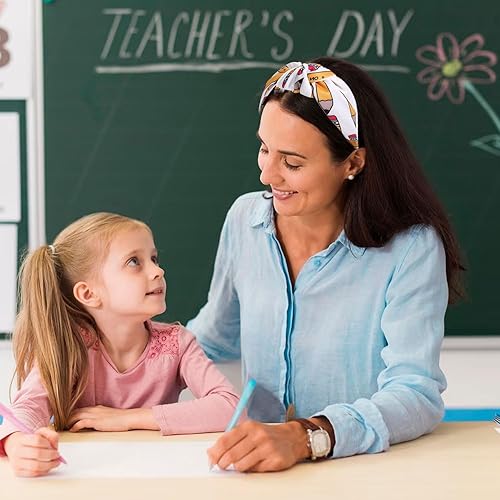 Miniatura 3 de Diadema para profesora para mujer, diademas anchas con estampado de lápices de crayones de manzana, accesorios para profesores, regalos de