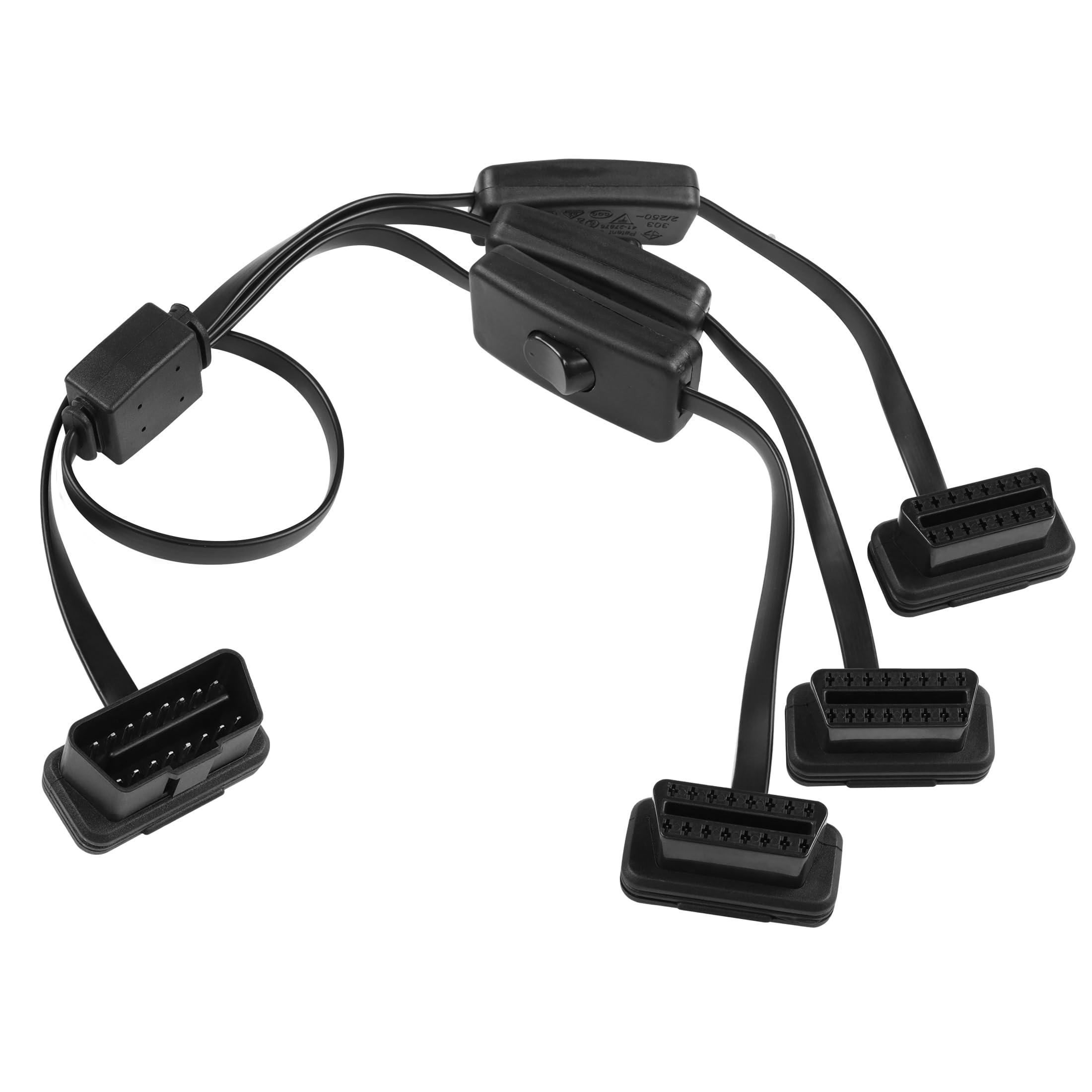 YACSEJAO OBD2 Splitter Kabel 16 Pin OBDII 1 Stecker auf 3 Buchsen Ultra Low Profile Auto-Diagnose-Verlängerungskabel mit einzelnem Netzschalter, 60cm