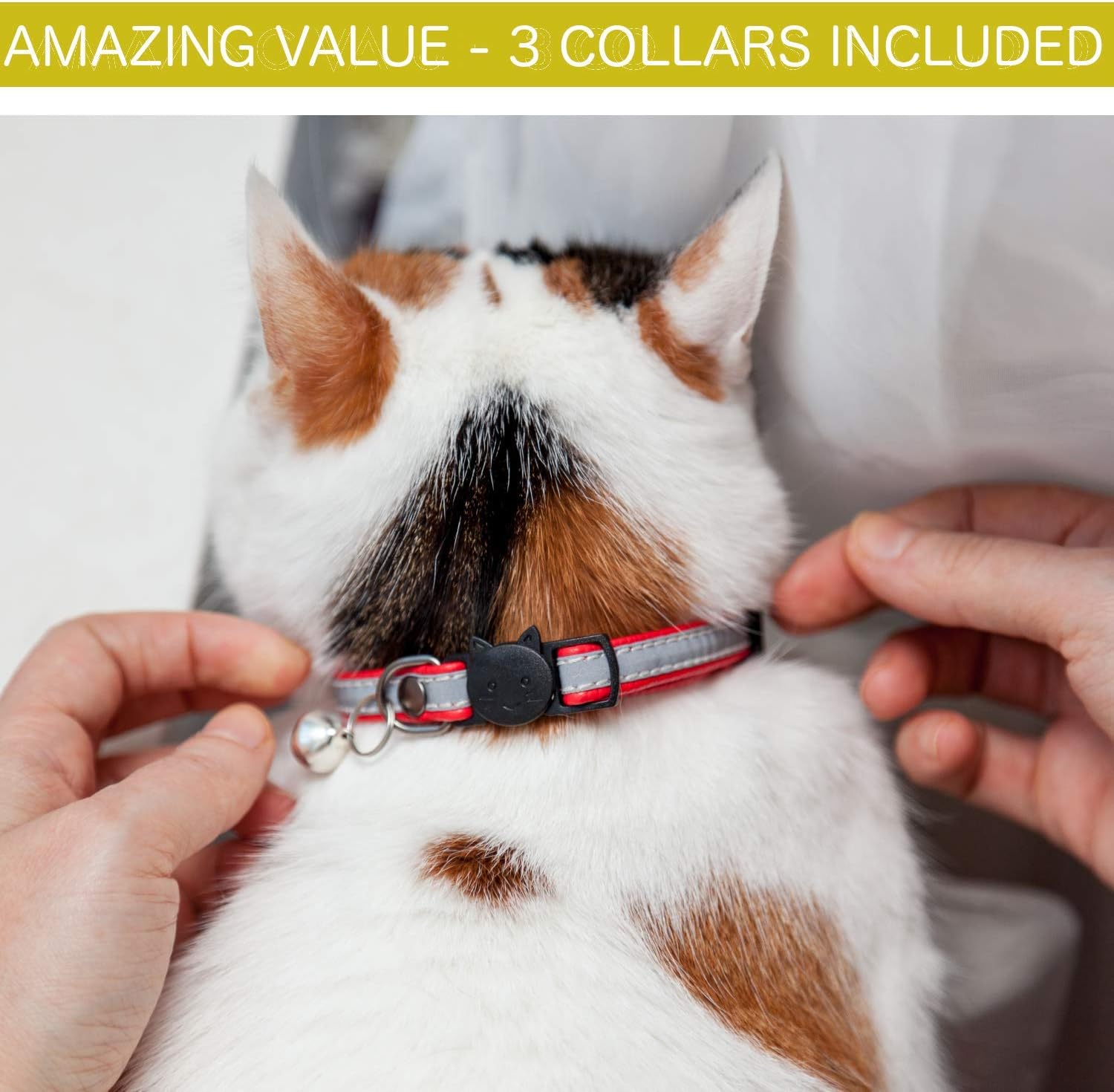 Leather Cat Collar, Cat Collar with Elastic Strap,Kitten Collar with Bells, Gift, Colors: Black, Orange, Green, Pink, Purple, Small Pets, Medium, Boy, Girl, Baby (3-Pack, Red,Blue,Black)