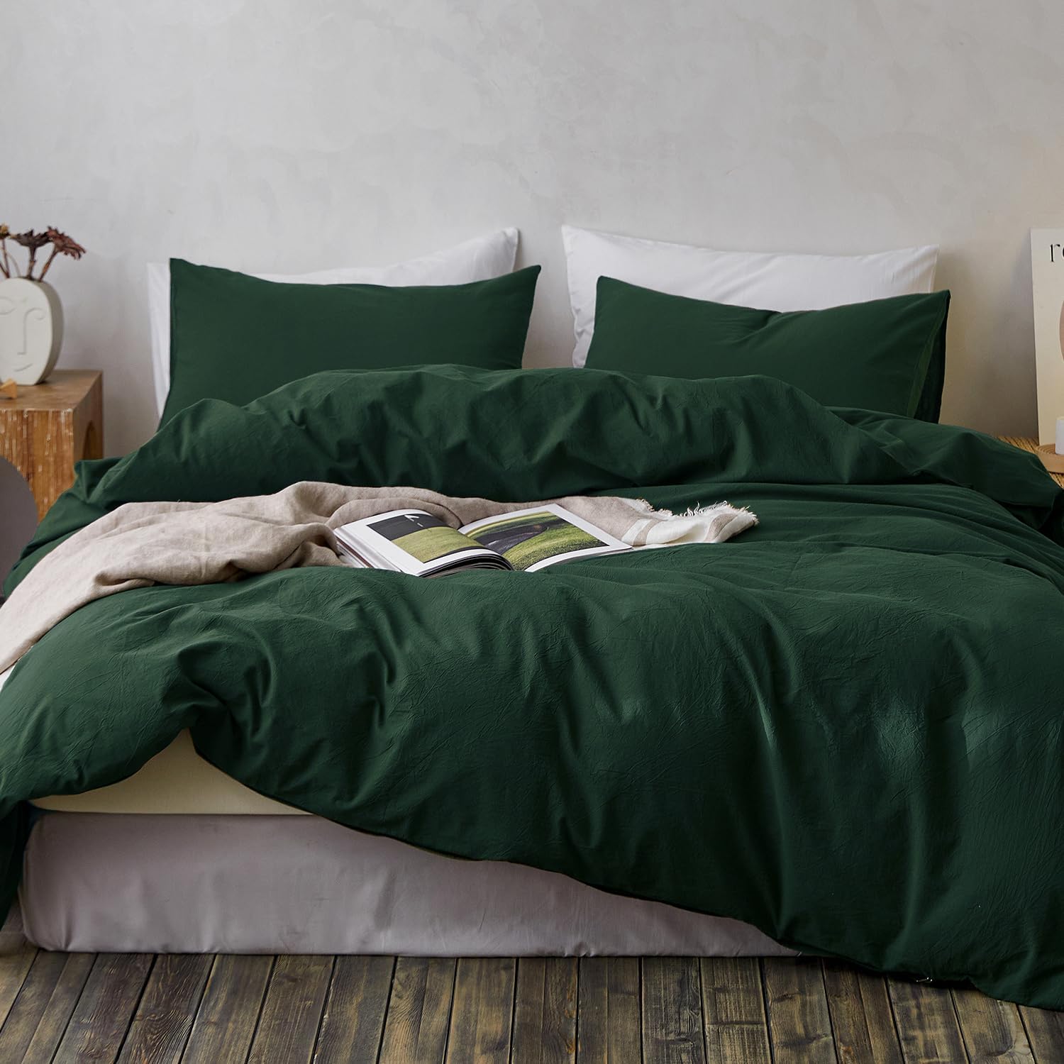 Duvet Cover Set King Size, 100 Washed Cotton Like