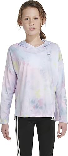 Vista 4 de adidas Girls' Long Sleeve Printed Curve Hem Hooded Tee