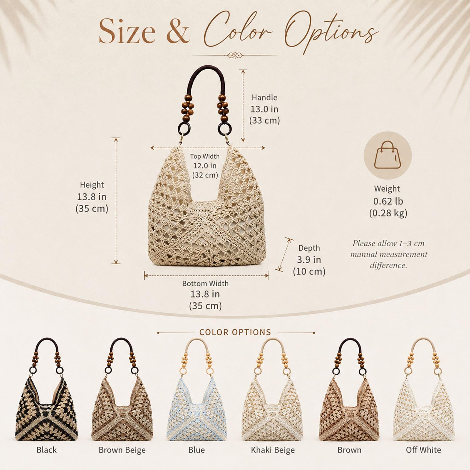 Straw Bags for Women 2026, Crochet Woven Beach Tote Bag with Wooden Beads, Boho Shoulder Purse for Summer Vacation Travel