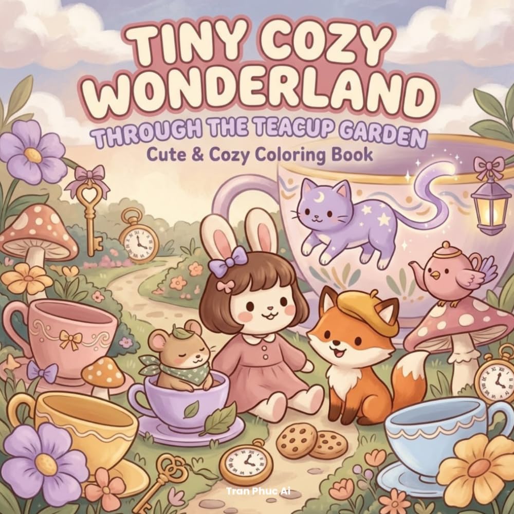 Tiny Cozy Wonderland: Cute Coloring Book for Adults and Teens Featuring Adorable Fantasy Characters and Easy Magical Scenes for Relaxation