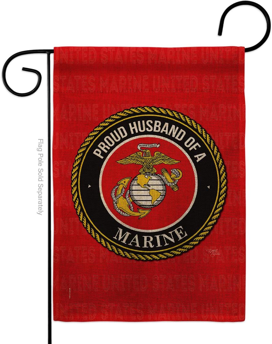 Marine Corps Proud Husband Marines Garden Flag Armed Forces USMC Semper Fi United State American Military Veteran Retire Official Small Gift Yard House Banner Double-Sided Made In USA 13 X 18.5