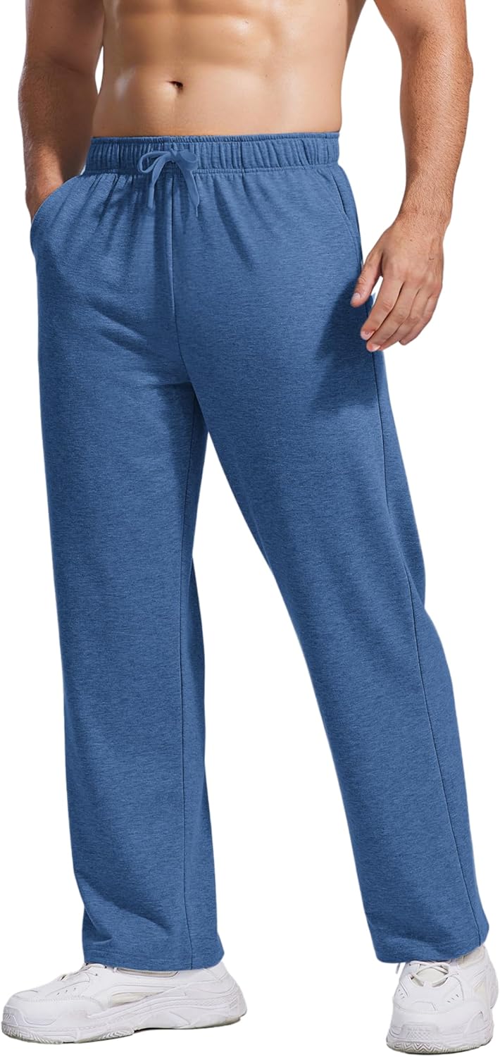 PINSPARK Men's Lightweight Sweatpants Cotton Yoga Pants Baggy Sweat Pants Open Bottom Lounge Jogger Sweatpants with Pockets