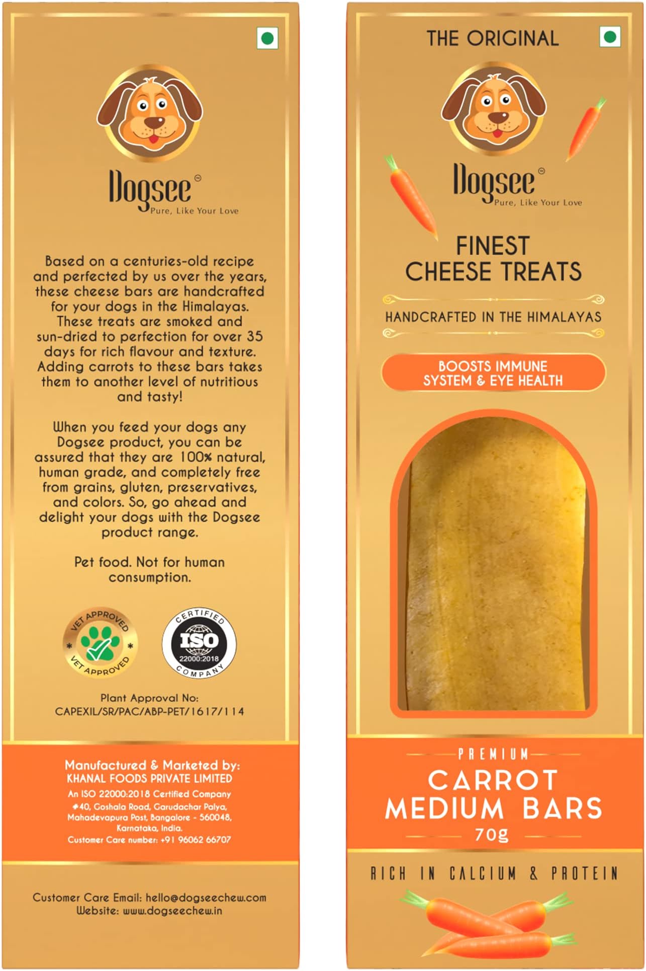 Chew Himalayan Cheese Treats for Dogs - Carrot Yak Bar | 100% Natural Himalayan Chews | Vegetarian | Smoke Dried | Gluten-Free and Long Lasting - 0.15 lb