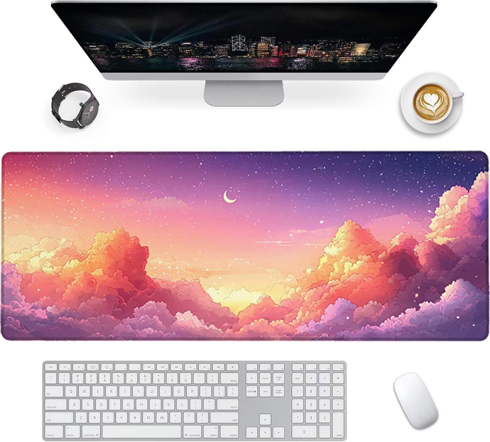 Lpfieonn Mond Großes Schreibtischunterlage, XXL Schreibtischunterlagen, Rosa XXL Wasserdicht Gaming Mousepad mit Vernähter Rand und Rutschfeste Gummibasis, für Laptop/Hause/Büro 120x60cm PF-3375