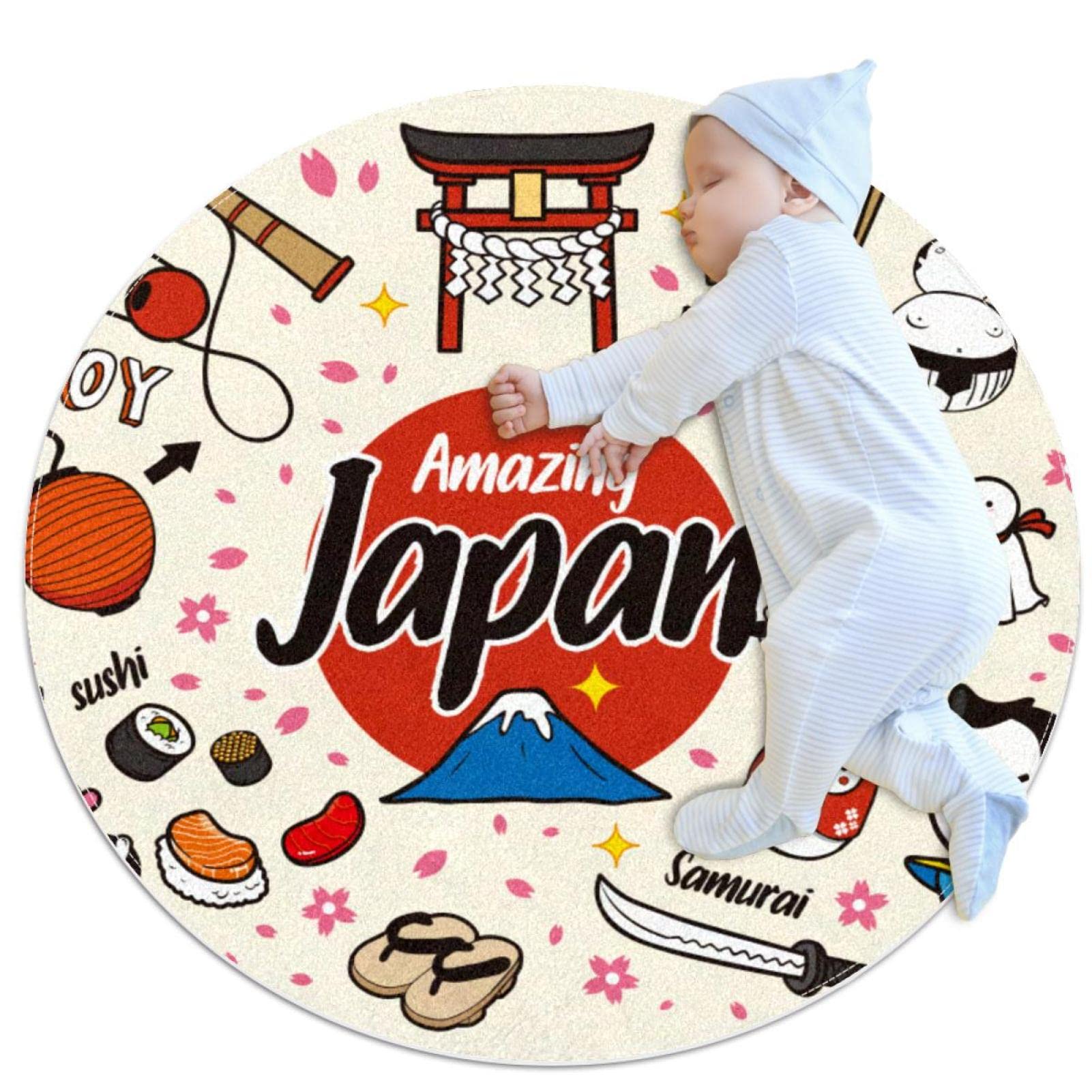 Tapis japonais antidérapant et doux lavable pour chambre d'enfant 100cm