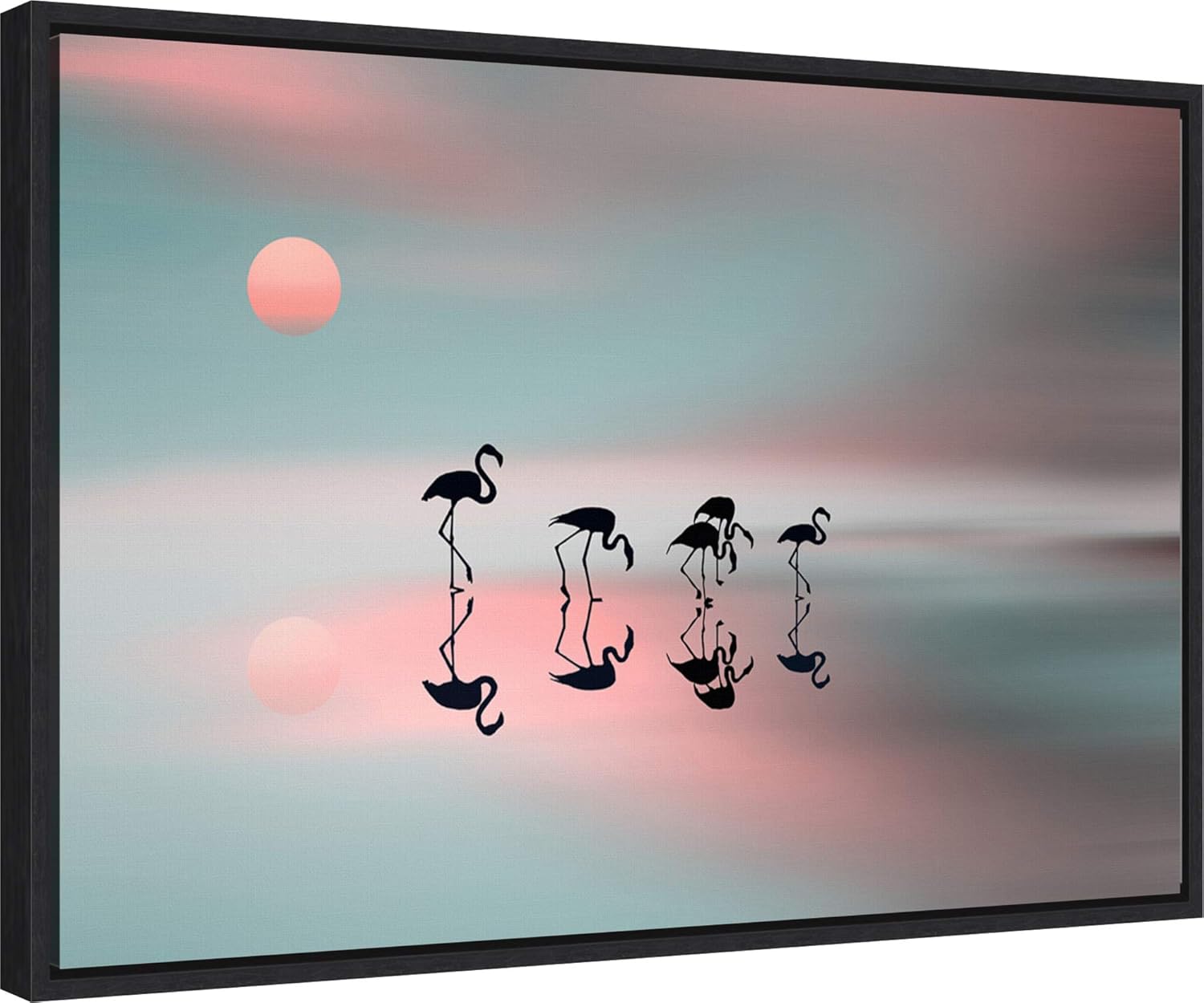Amanti Art Framed Canvas Wall Art 16x23 Family flamingos by Natalia Baras, Framed Wall Art Canvas, Animals Artwork, Modern Contemporary Decor, Medium Poster Painting for Living Room, Bedroom, Bathroom