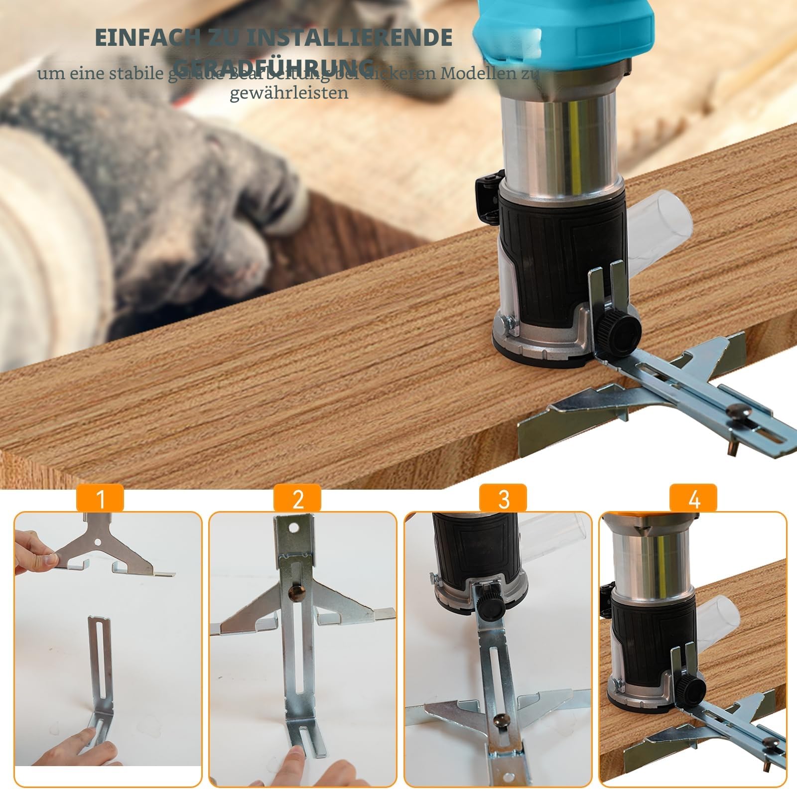 Akku Oberfräse für Makita 18 V, 800 W Bürstenloser Oberfräse Trimmer Einhandfräse Kantenfräser 30.000 U/min Akku-Holzfräser mit 15 Stück 1/4-Zoll-Schaft Fräser Set (ohne Akku)