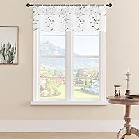 Vista 14 de MRTREES Cenefa de cortina transparente de Navidad, cenefas pequeñas bordadas con hojas y bolsillo para barra, paneles de tratamiento de ventanas