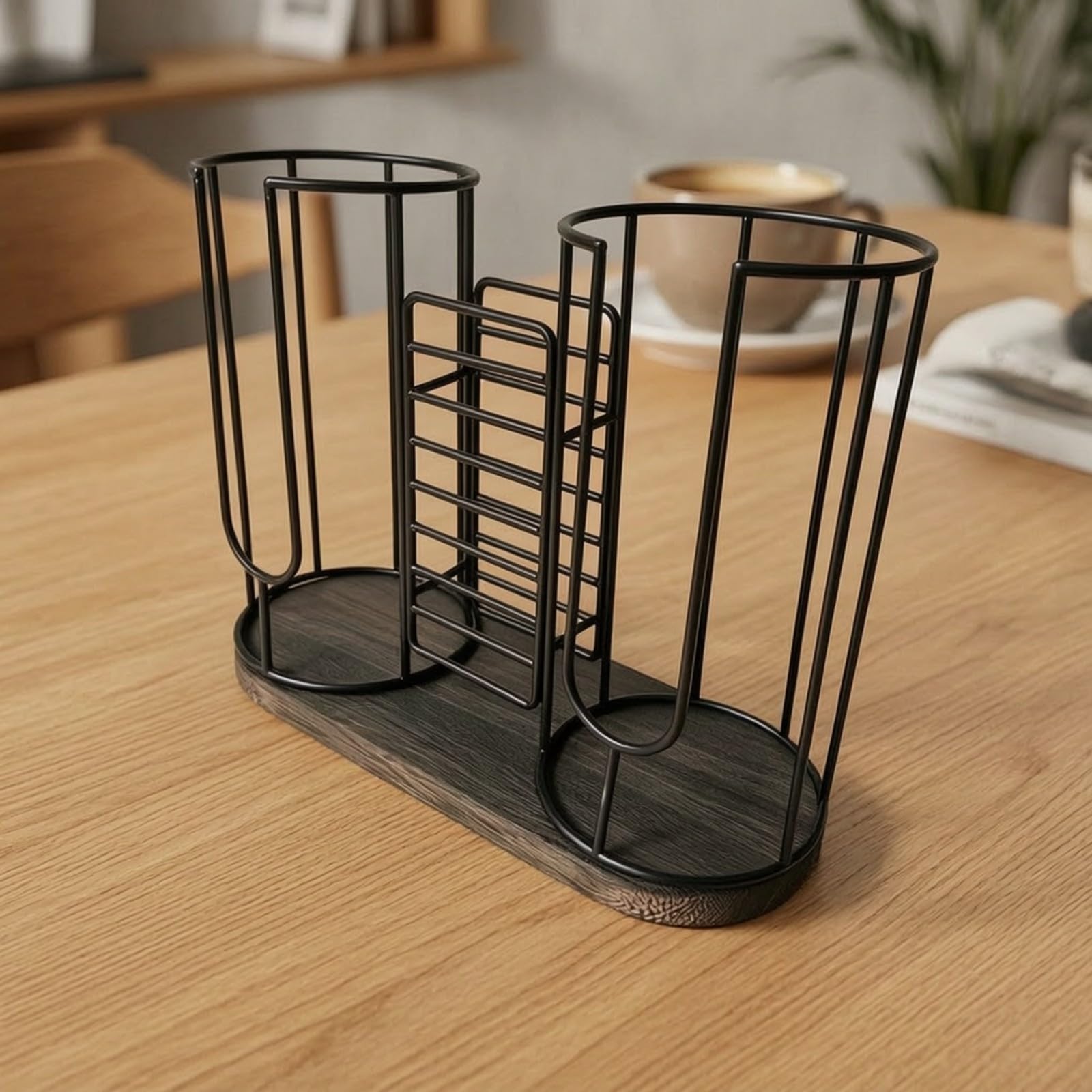 Gralara Rack Portavasos Encimera Negro | Resistente, Dispensador Vasos Papel para mostrador, Organizador Escritorio para Vasos, Bar, Cafetería, Estilo C