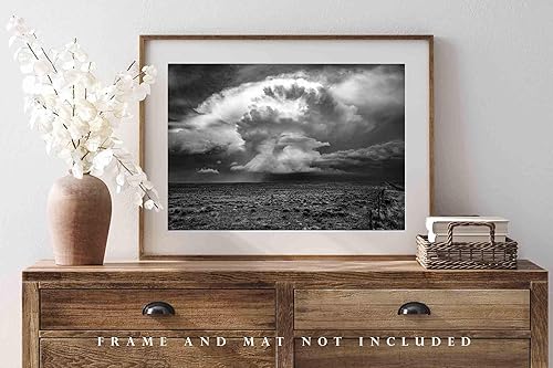 Miniatura 8 de Storm Photography Print (Not Framed) Black and White Picture of Supercell Thunderstorm Over High Plains of Oklahoma Panhandle Sky Wall Art Nature