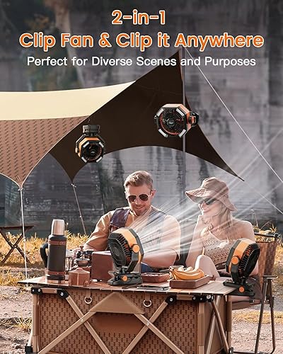 Miniatura 2 de coldSky Ventilador de campamento con motor doble, clip de 20000 mAh con pantalla digital, 9 pulgadas, portátil, funciona con batería con linterna