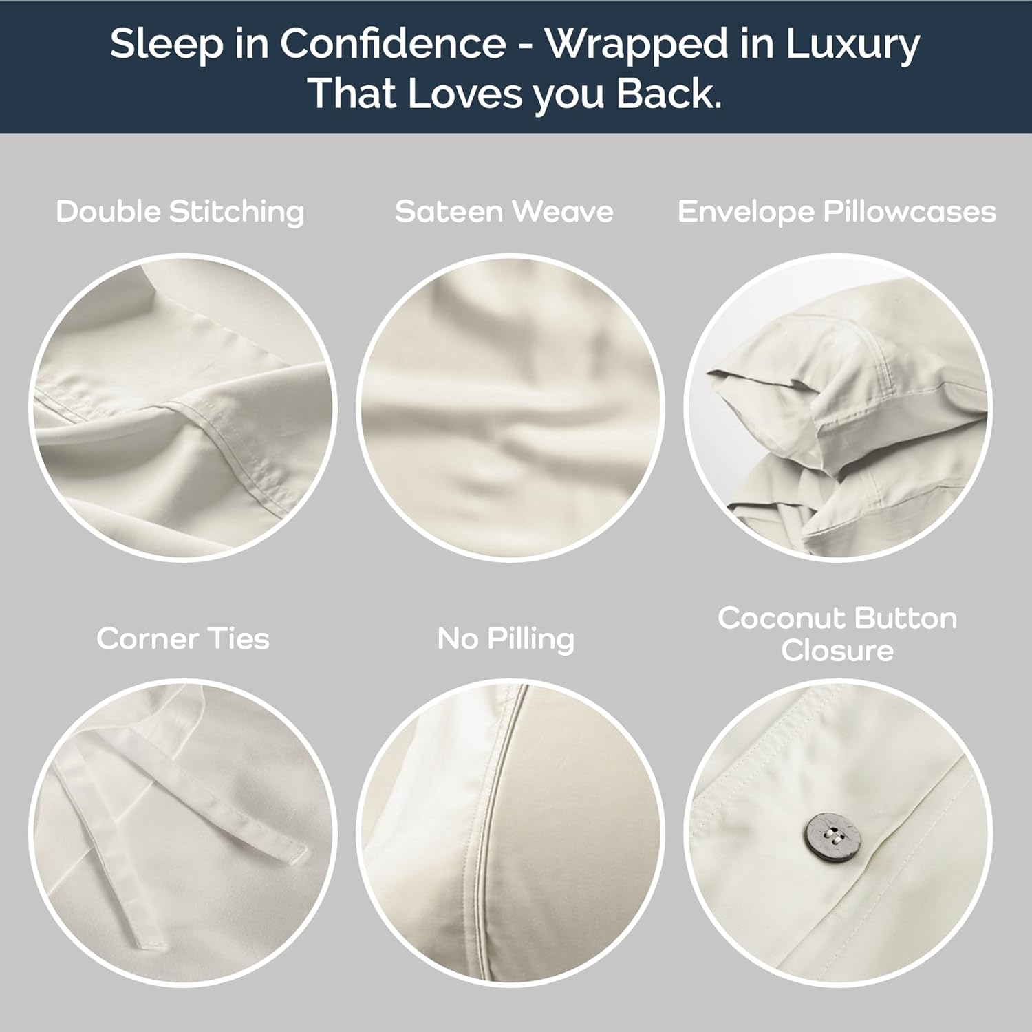 Olive + Crate Tencel Eucalyptus Cooling Duvet Cover Set - Hypoallergenic, Lyocell Tencel Duvet Cover - Soft, Temperature Regulating with Hidden Button Closure & Corner Ties - Queen Size [Ivory] - Image 4