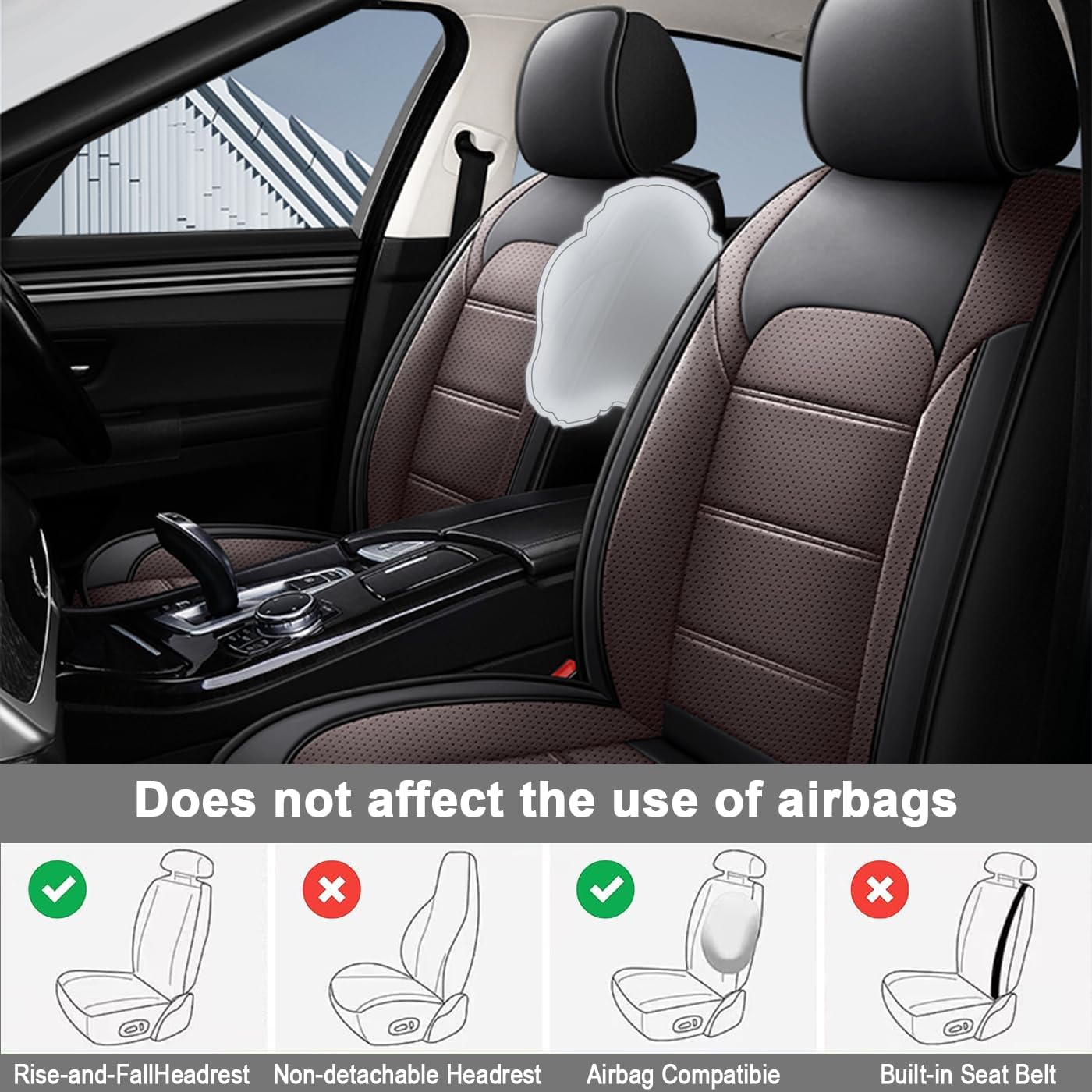 Leather Car Seat Covers Fit for Mercedes-Benz GLE 350 2017-2026,5 Seat Car Seat Cover,Waterproof Anti-Slip Leather Seat Cover,Durable Automotive Interior Accessories(Full Set,Brown)