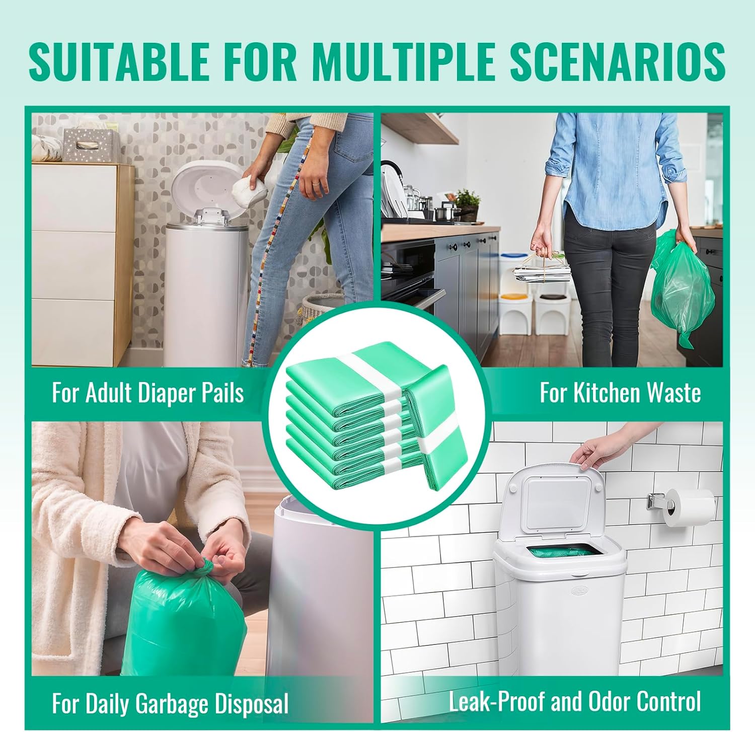 Compatible with Diaper Dekor PLUS Diaper Pail Refills | 8 Pack Extra Thick Continuous Long-Roll Liners | Lemon Scented | Leak-Resistant Odor-Control Incontinence Disposal Bags