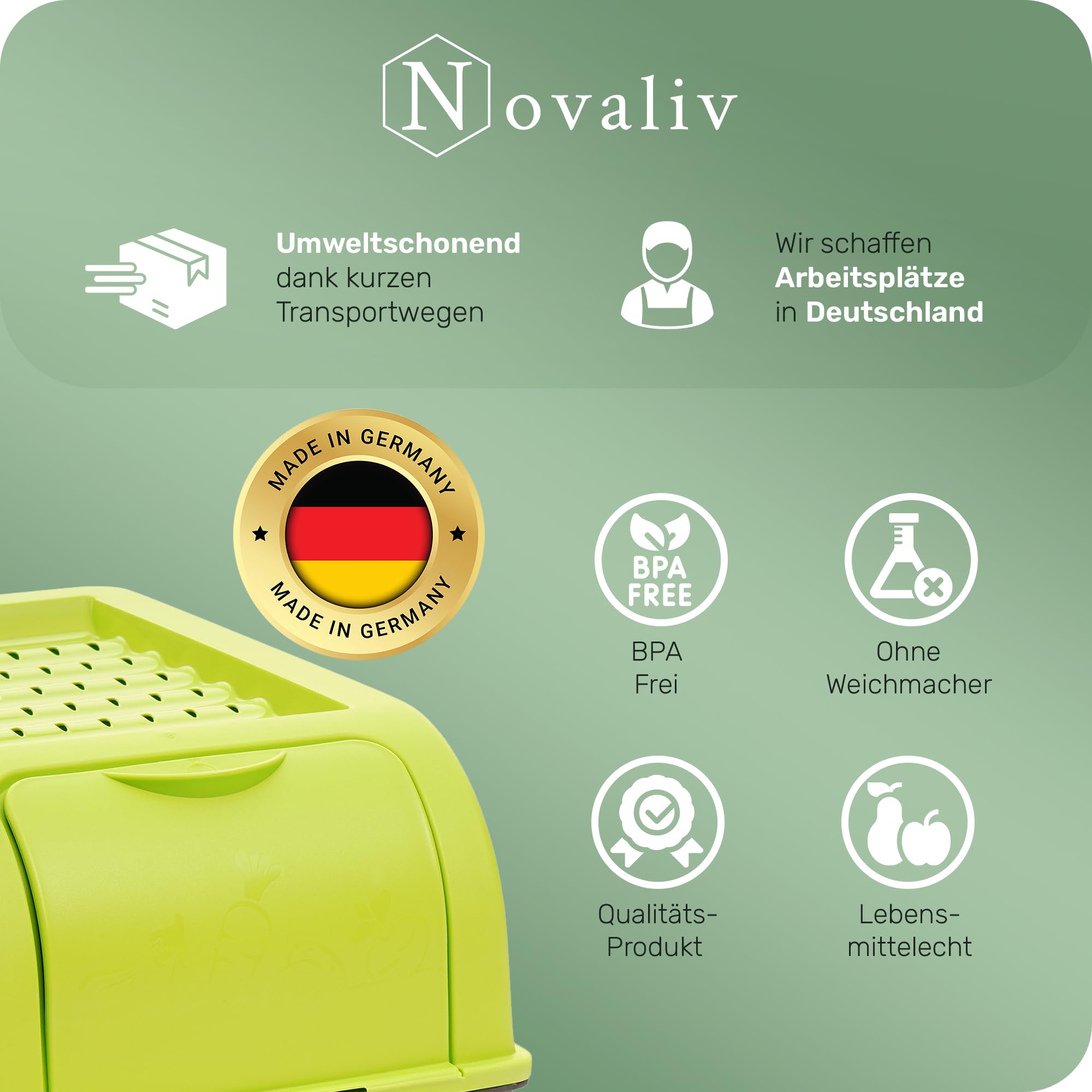 Novaliv Kartoffel Aufbewahrungsbox | 3x groß 9L | GRÜN | Kartoffelbox | Gemüsebox stapelbar Zwiebelbox Kartoffelkorb Obstbehälter Kartoffelkiste Zwiebel Aufbewahrung Frischhaltedose Möhren