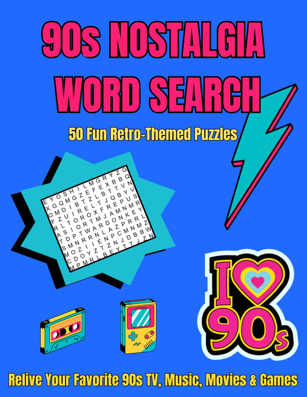 90s Nostalgia Word Search: 50 Fun Retro-Themed Puzzles