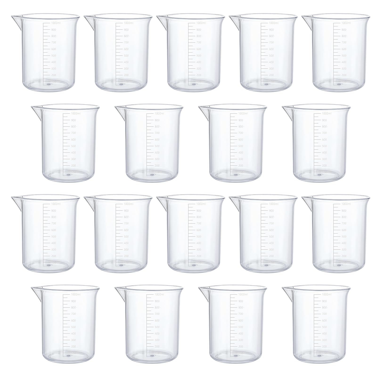 Photo 1 of 1000ml Graduations Beaker, 18 Pack Plastic Beakers, Premium Polypropylene Measuring Beaker, Plastic Graduated Beakers Measuring Cup for Home Experiment, Science Lab Equipment, School Teaching Supplies