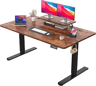 JUMMICO Height-Adjustable Desk with Monitor Stand, Electric Desk, Standing Desk, 160 x 70 cm, White