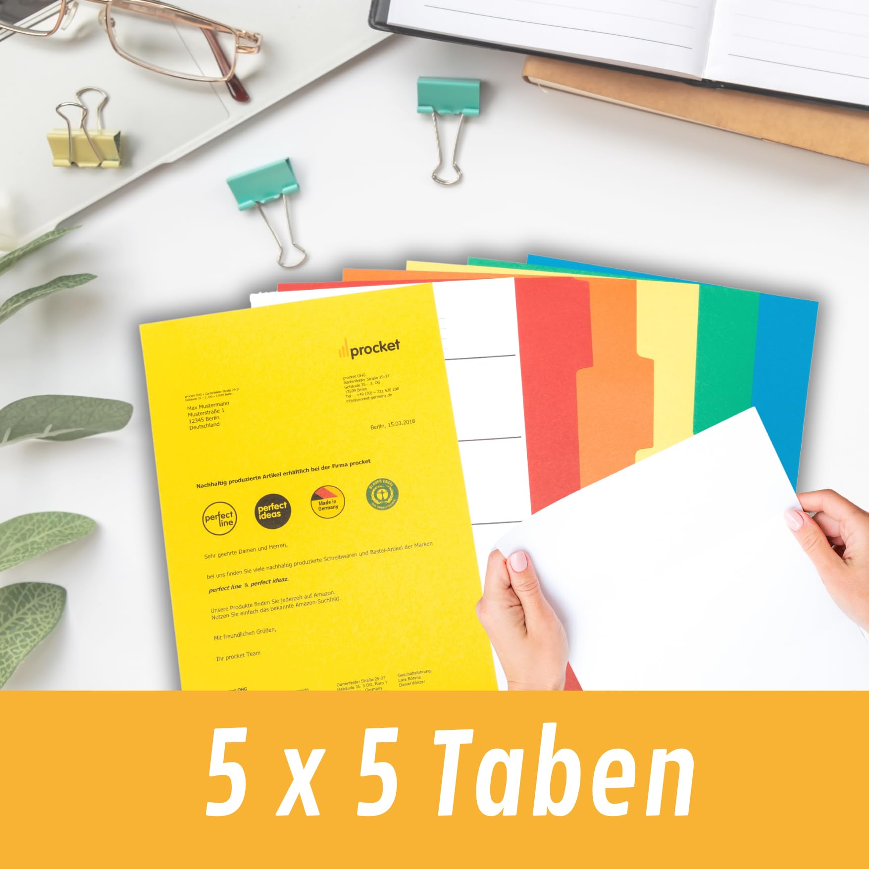 Divisori Per Raccolglitori DIN-A4 - Set Da 6 Colorati, Cartone Riciclato, Made In Germany - Foto 3