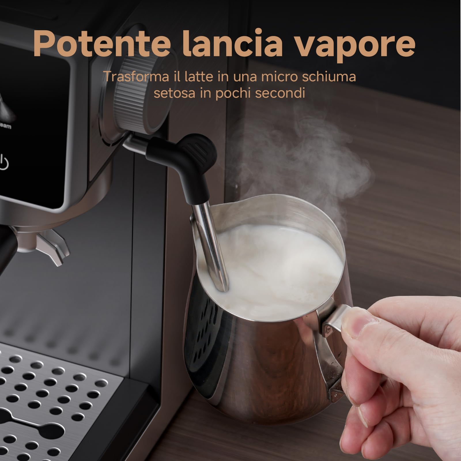 AMZCHEF macchina caffè con macinino, macchina da caffè espresso 20 bar per casa con montalatte, 3 livelli di temperatura, 20 impostazioni di macinatura, display touch