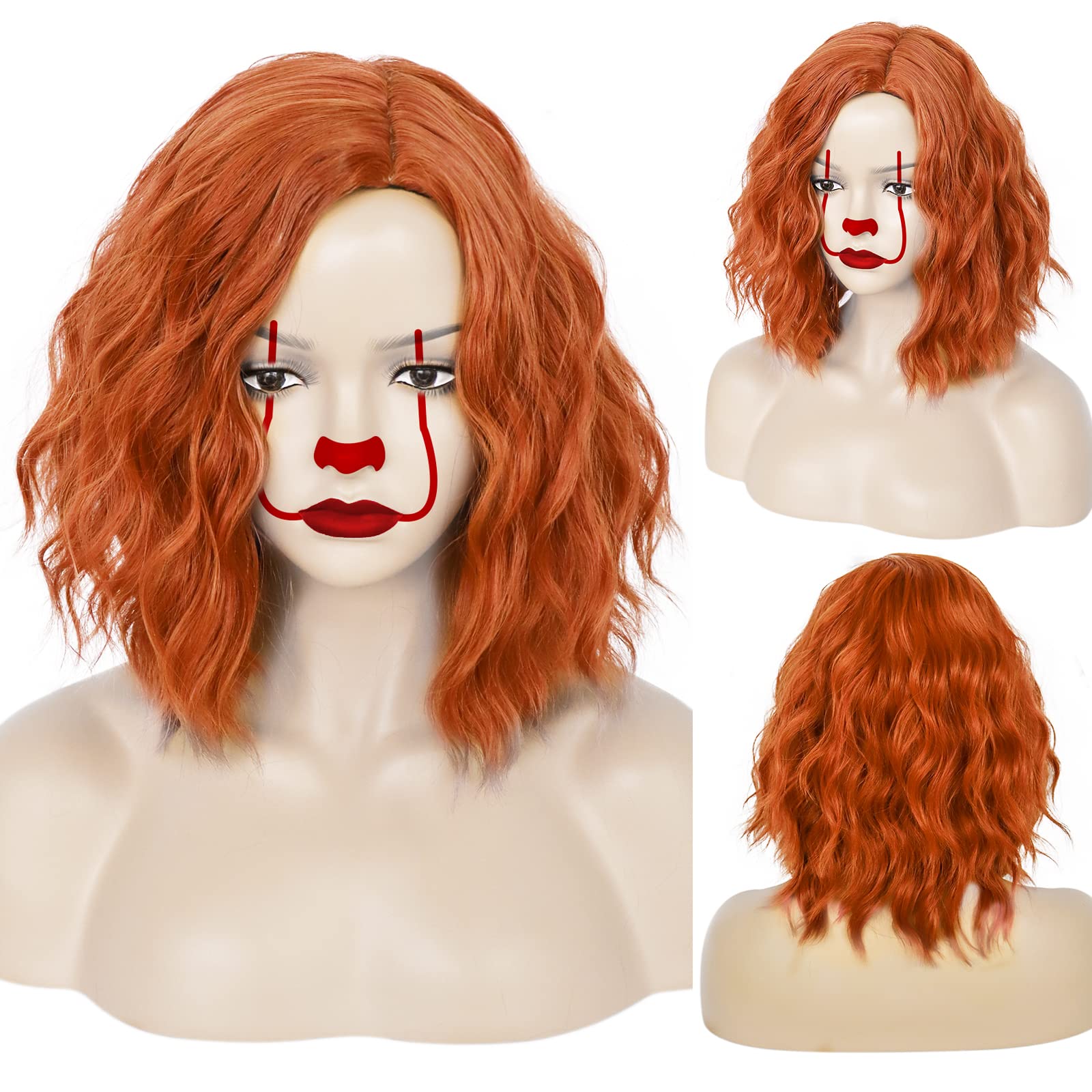anogol wig cap+orange wigs for women ginger spice wig cosplay orange curly wig short wavy wigs for girls costume for daily part costume wig for halloween