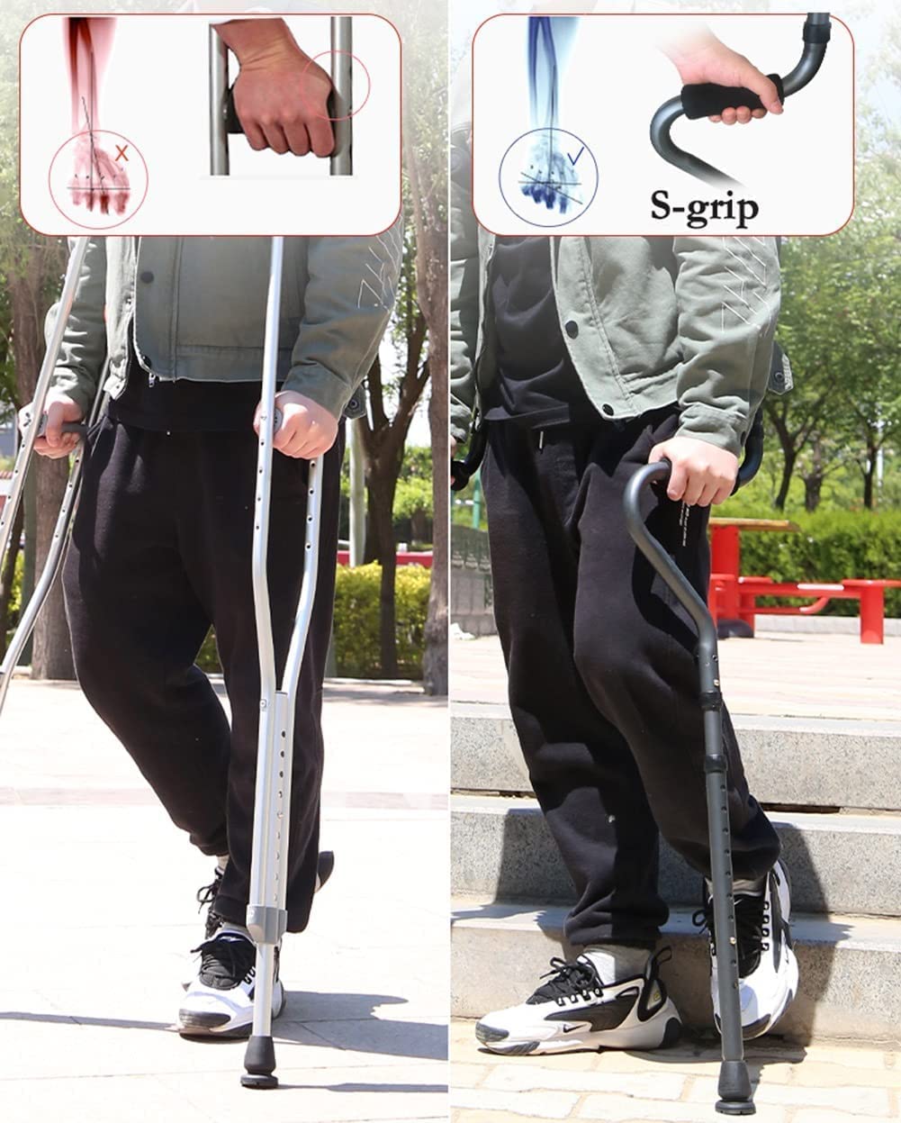 PAASHE Bastones para Caminar, Bastones para Adultos, bastón para Caminar de Altura Ajustable para Caminar, Bastones Plegables de Aluminio para Axilas