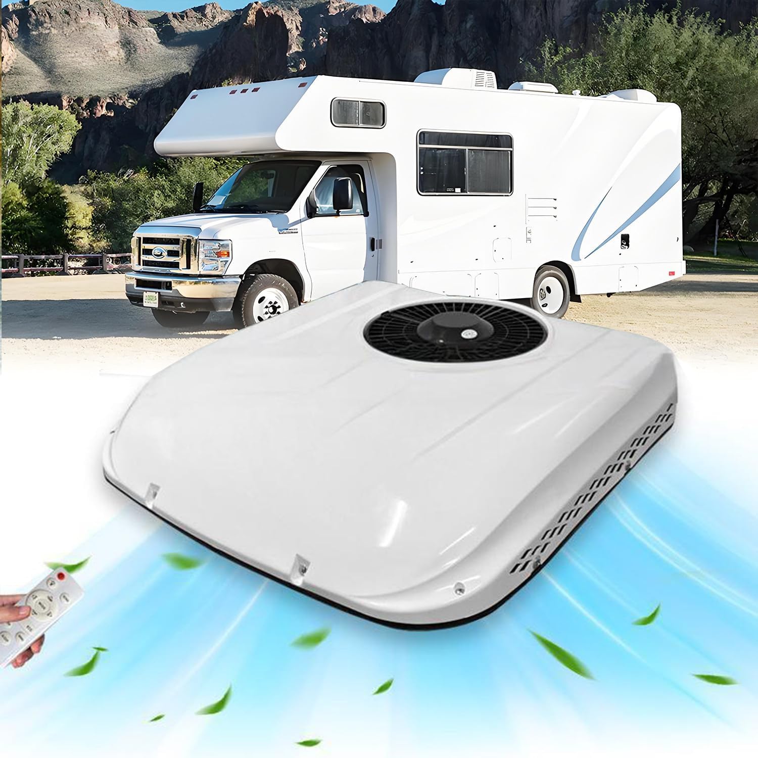 Ultra-Thin 24V Electric RV Air Conditioner Unit - Quiet Rooftop A/C for Camper, Motorhome, Truck, and Enclosed Trailer - Efficient Cooling, Space-Saving Design