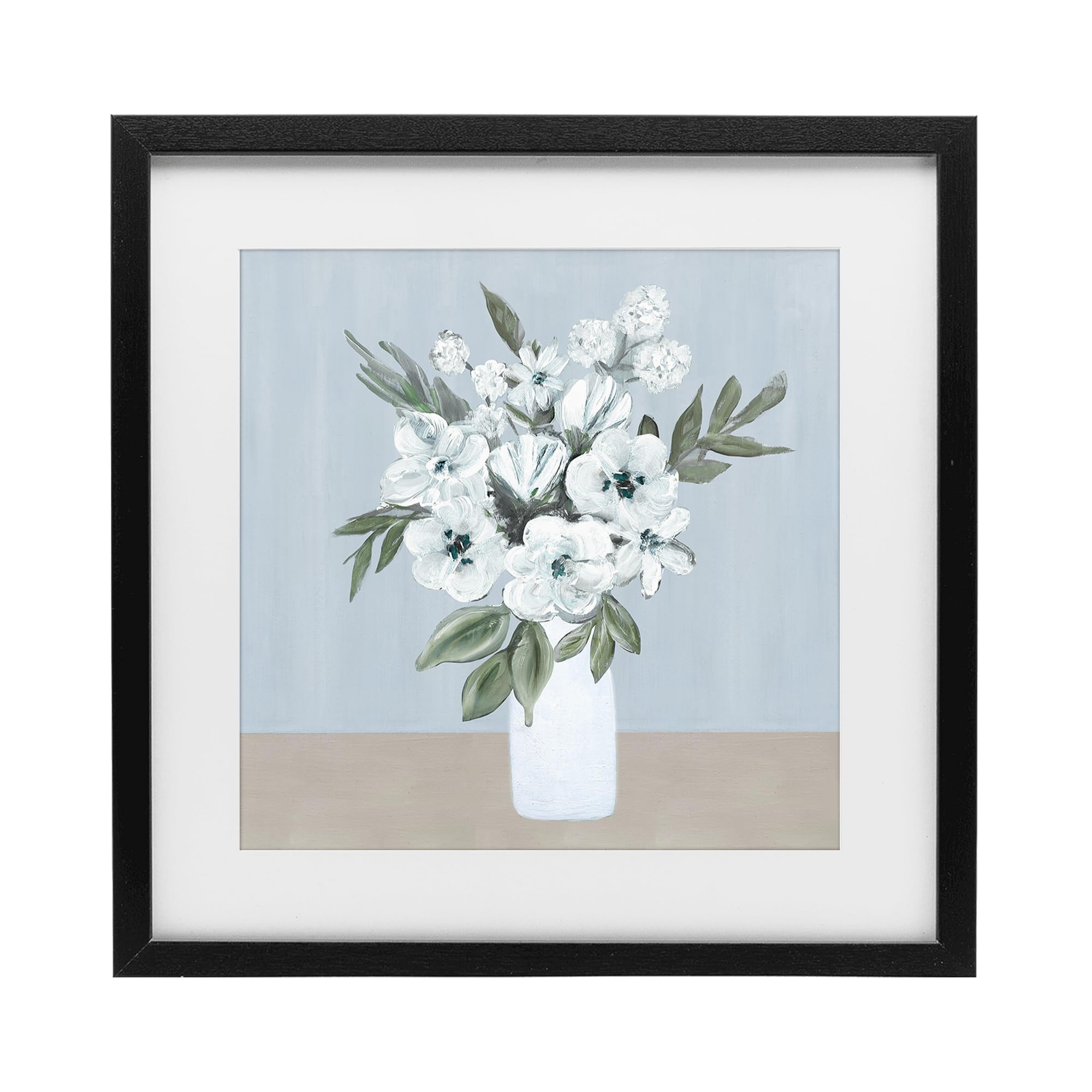 'Cerulean & White Blooms'| Framed Print Under Glass