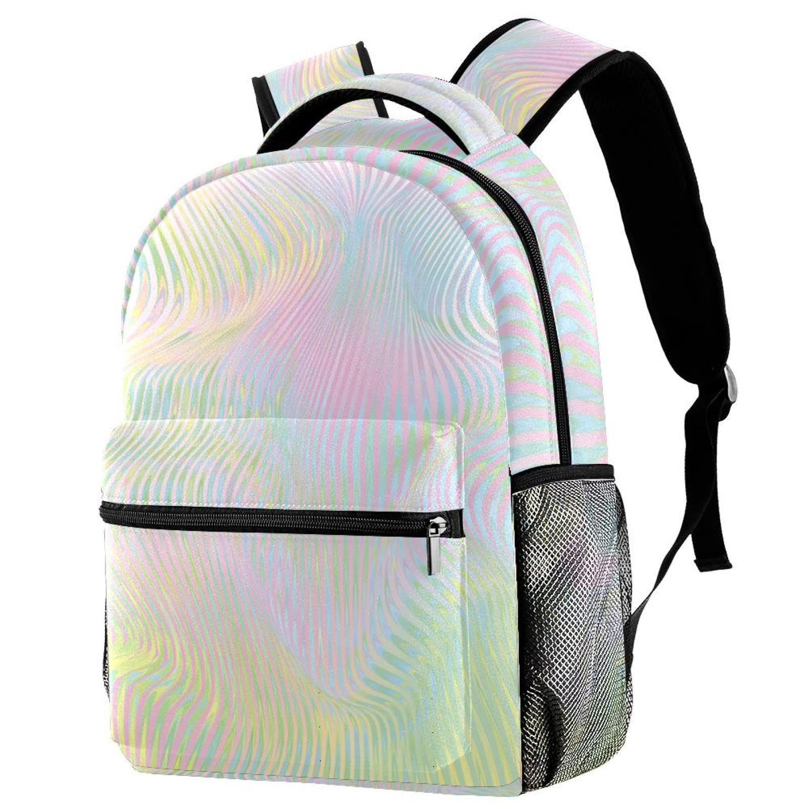 Zaino scolastico per uomini e donne, con linee colorate, da viaggio, per computer portatile, leggero, zaino casual per libri