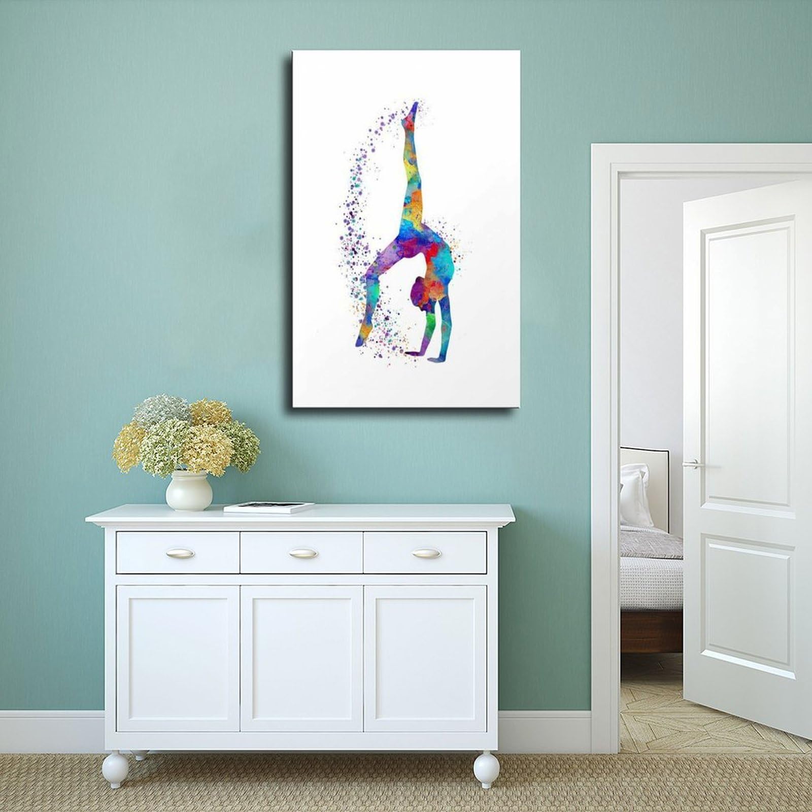 Impression sur toile de gymnastique pour femme, affiche de gymnastique rythmique pour décoration de chambre à coucher, bureau, cadre cadeau : 30 x 45 cm