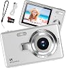 كاميرا رقمية 1080 P FHD 44 ميجابكسل مع شاشة LCD 2.4 بوصة، تكبير رقمي 16 X، كاميرا Vlogging محمولة مدمجة مع بطاقة SD 32 جيجابايت للأطفال الطلاب المراهقين المبتدئين (الفضة)