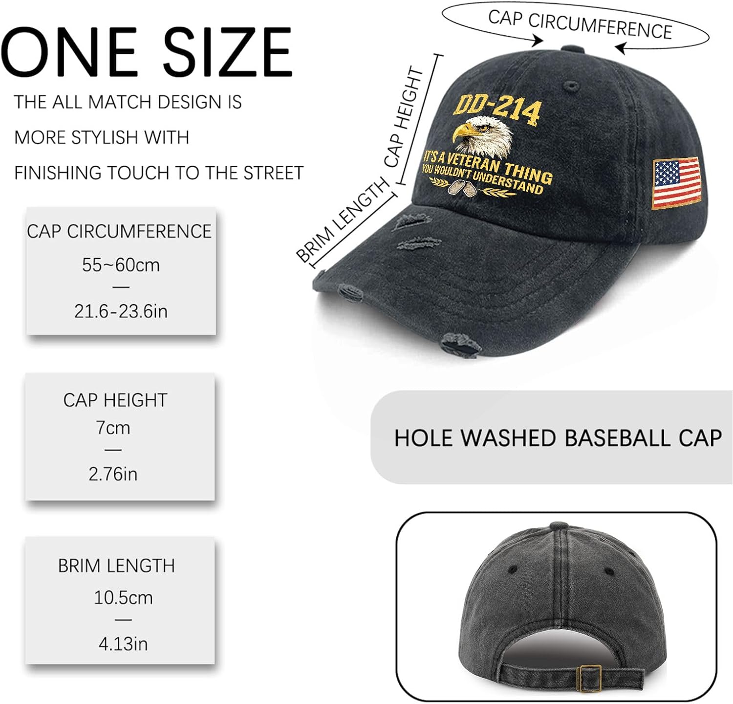 Dd-214 It's A Veteran Thing You Wouldn't Understand Hats for Men Stylish Washed Distressed Baseball Cap - Image 2